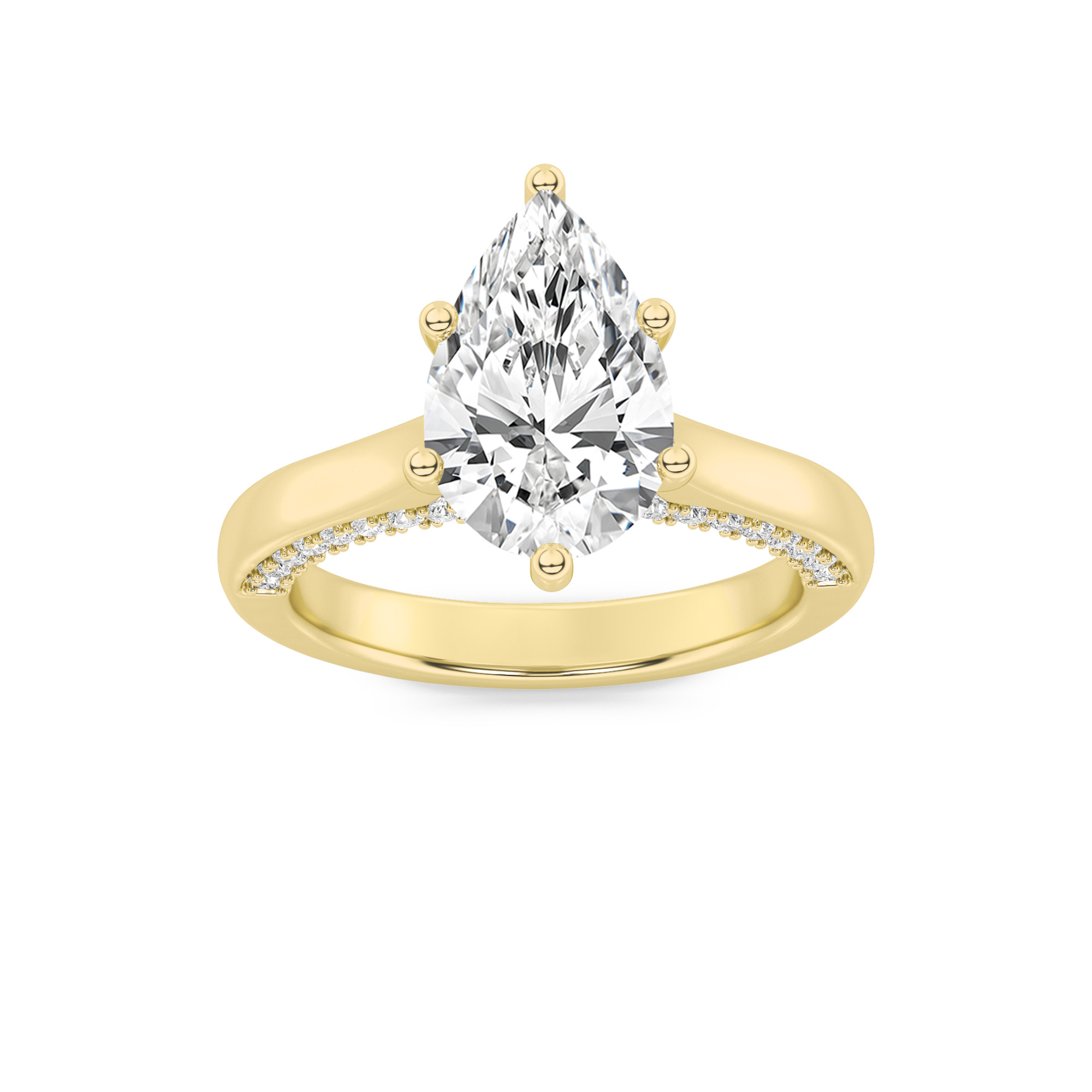 2Cttw Pear Shaped Lab Grown Diamond (F/VS) Tulip Motif Accented Engagement Ring in 14K Gold