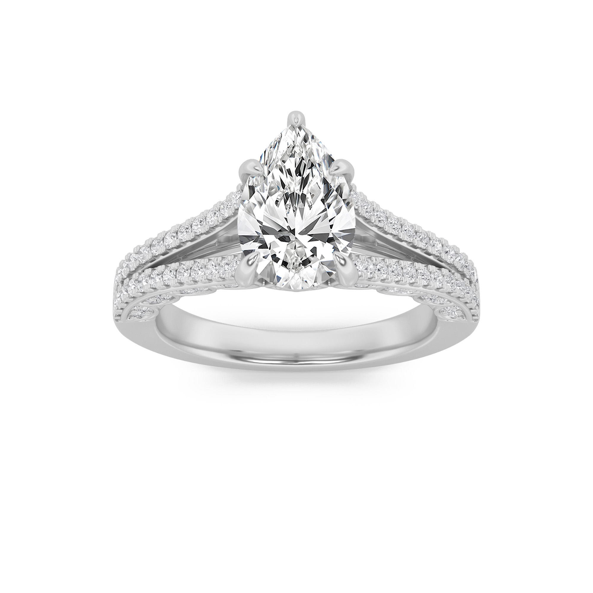 2Cttw Pear Shaped Lab Grown Diamond (F/VS) Split Shank Accented Engagement Ring in 14K Gold