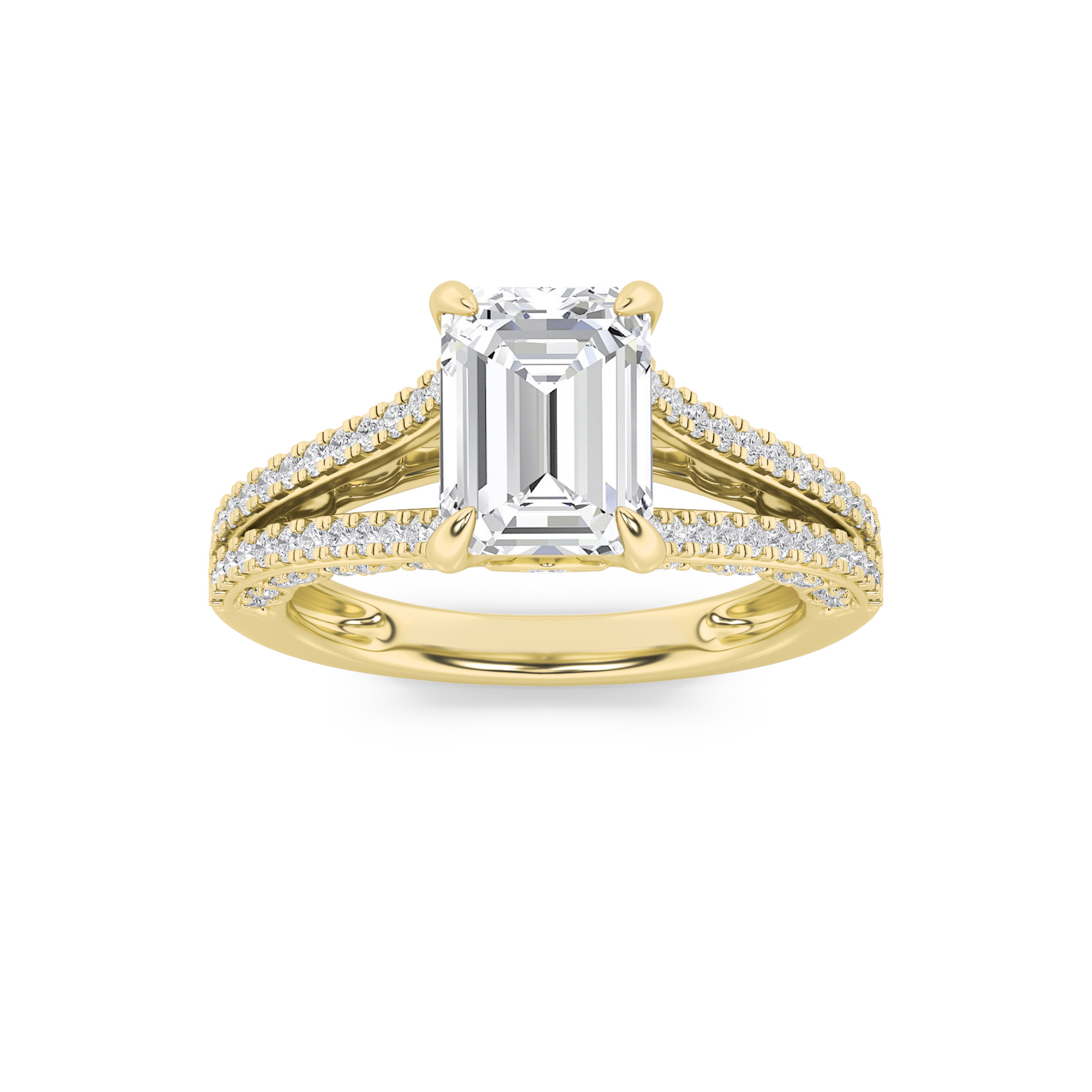 2Cttw Radiant Shaped Lab Grown Diamond (F/VS) Split Shank Accented Engagement Ring in 14K Gold