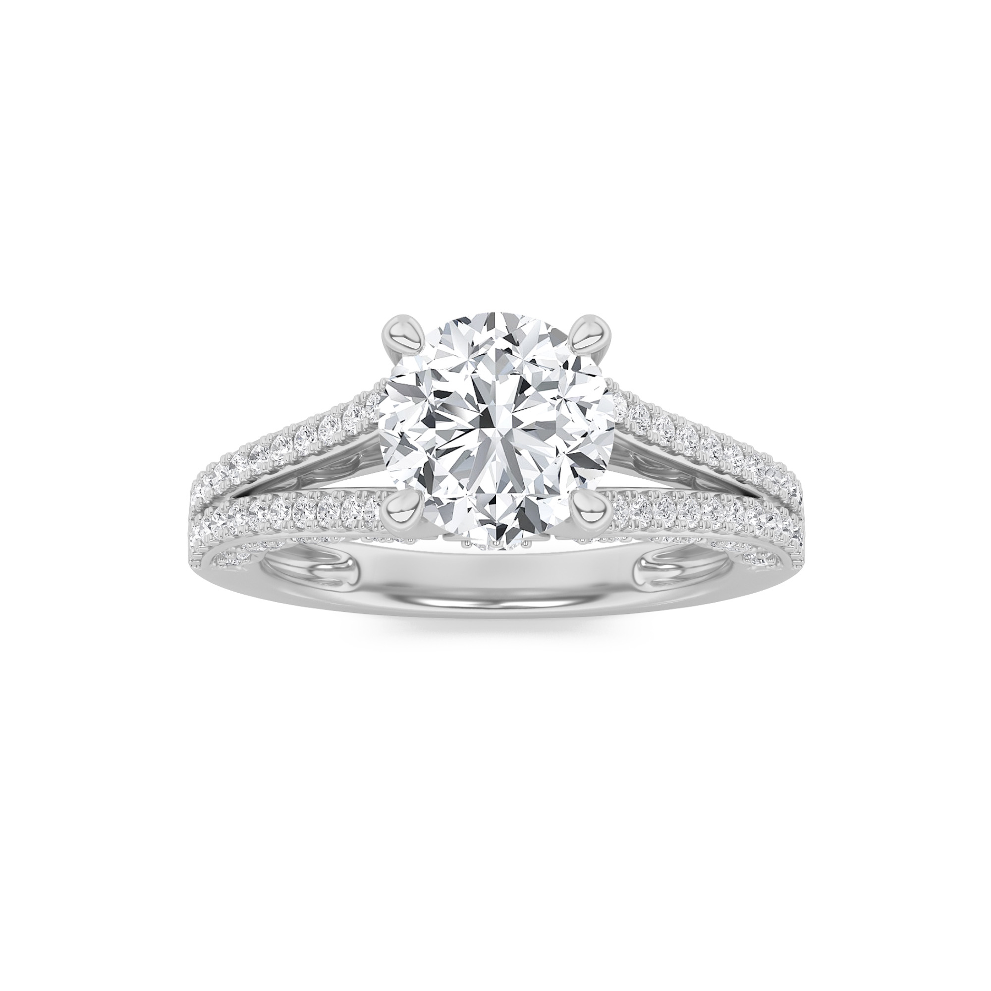 2Cttw Round Shaped Lab Grown Diamond (F/VS) Split Shank Accented Engagement Ring in 14K Gold