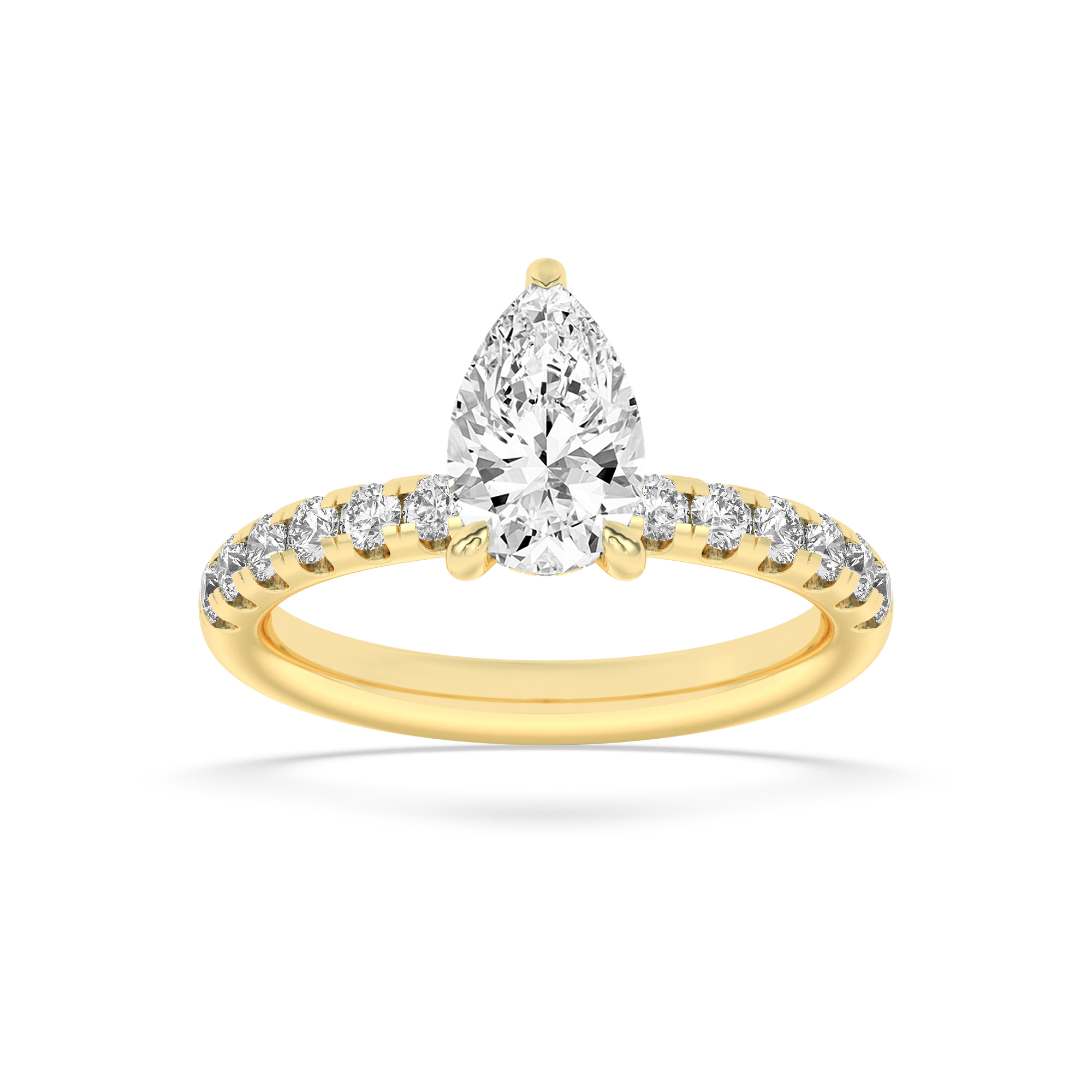 2Cttw Pear Shaped Lab Grown Diamond (F/VS) Hidden Halo Accented Ring in 14K Gold