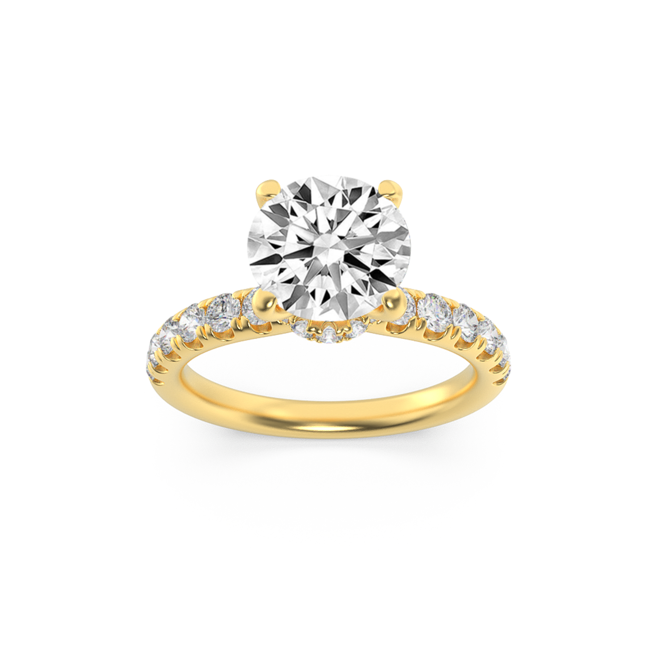 2Cttw Round Shaped Lab Grown Diamond (F/VS) Hidden Halo Accented Ring in 14K Gold