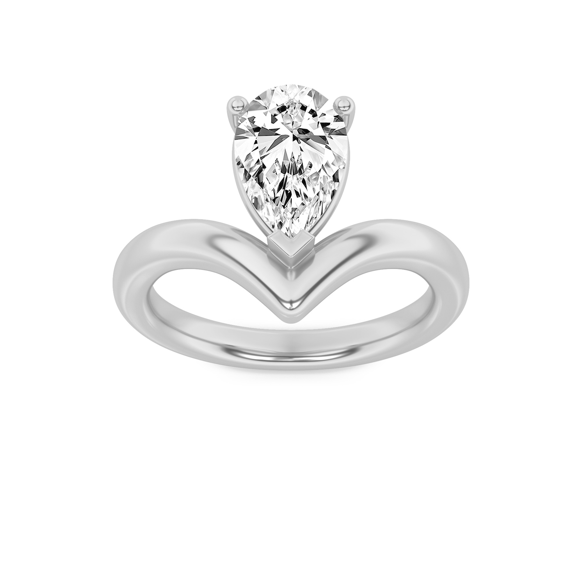 1.5Cttw Pear Shaped Lab Grown Diamond (F/VS) Chevron Solitaire Engagement Ring in 14K Gold