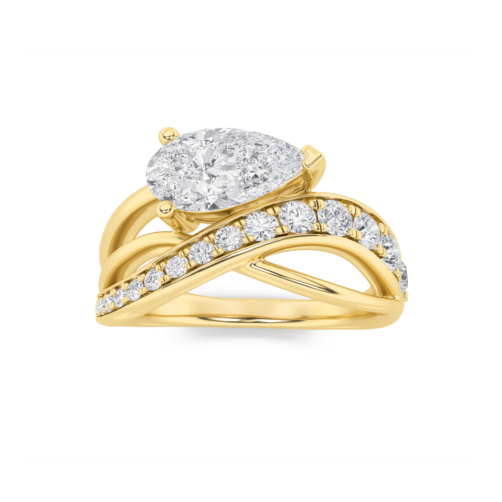 2Cttw Pear Shaped Lab Grown Diamond (F/VS) Fashion AccentedEngagement Ring in 14K Gold