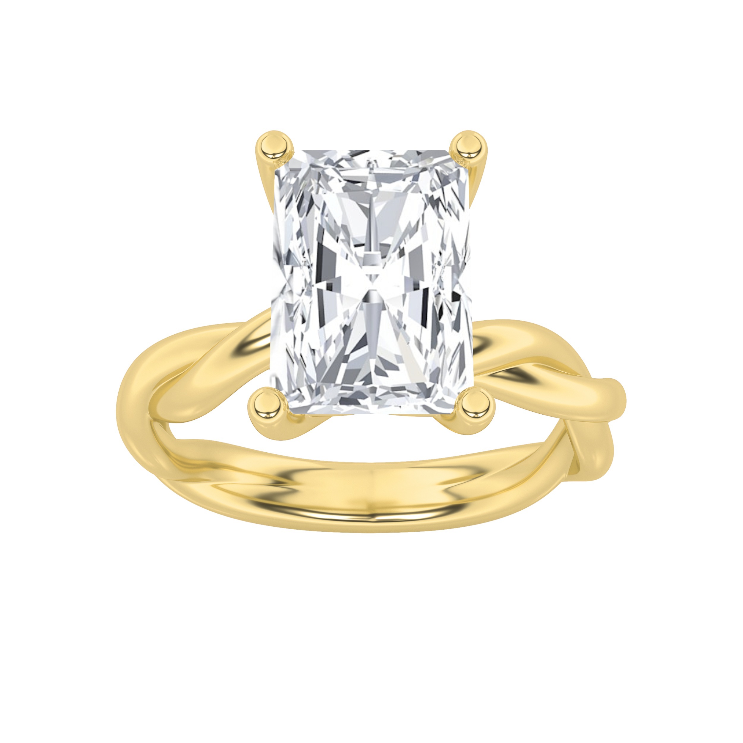 1Cttw Radiant Shaped Lab Grown Diamond (F/VS) Twisted Shank Solitaire Engagement Ring in 14K Gold