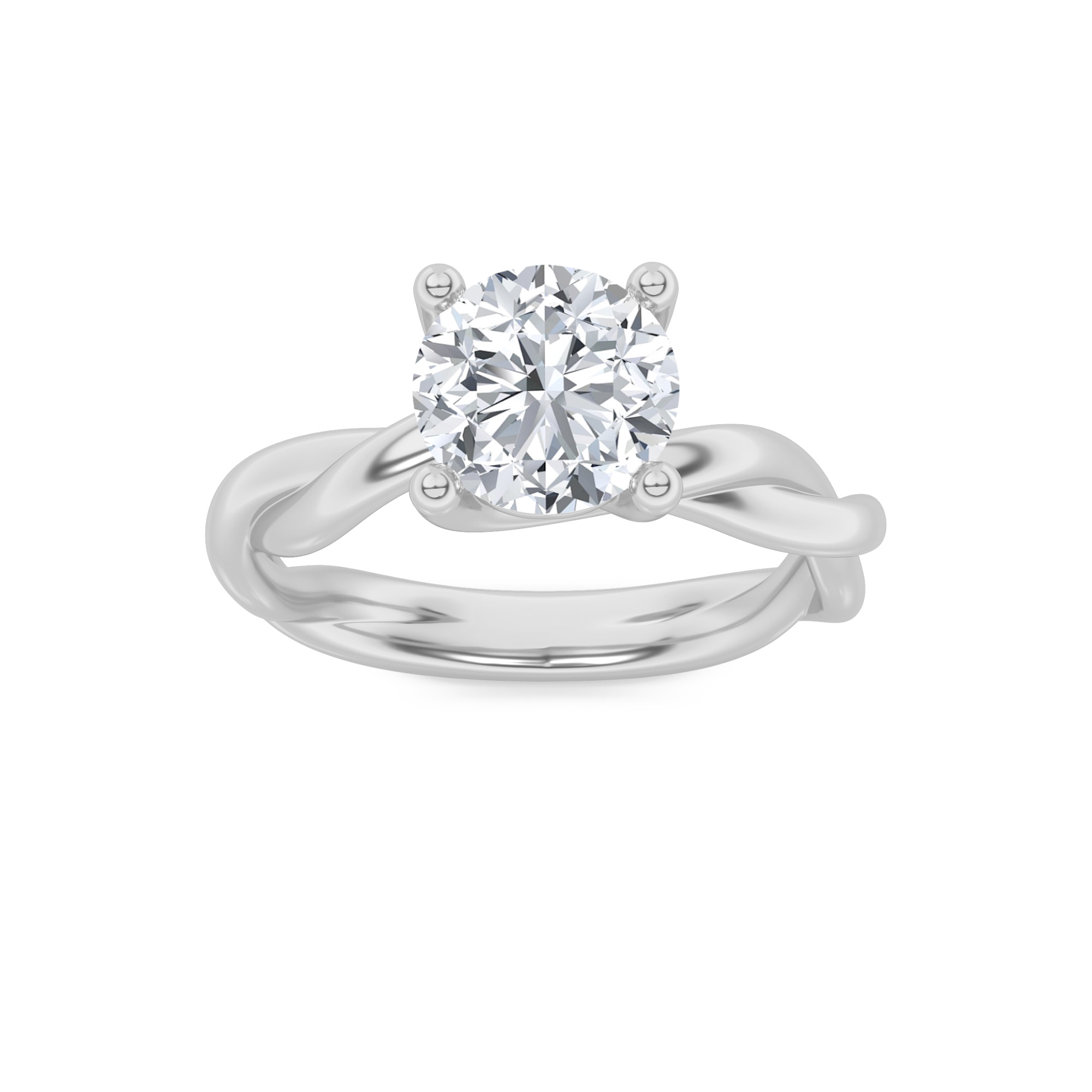 1Cttw Round Shaped Lab Grown Diamond (F/VS) Twisted Shank Solitaire Engagement Ring in 14K Gold