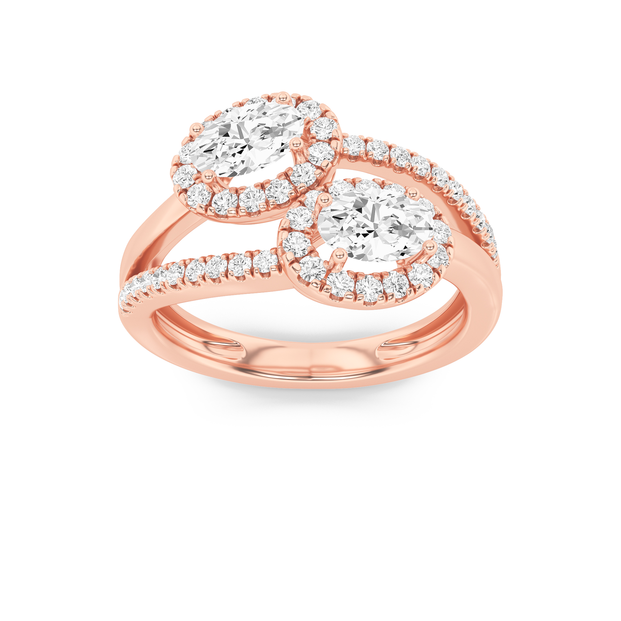 1Cttw Oval Shaped Lab Grown Diamond (F/VS) Accented Toi et Moi Fashiion Ring in 14K Gold