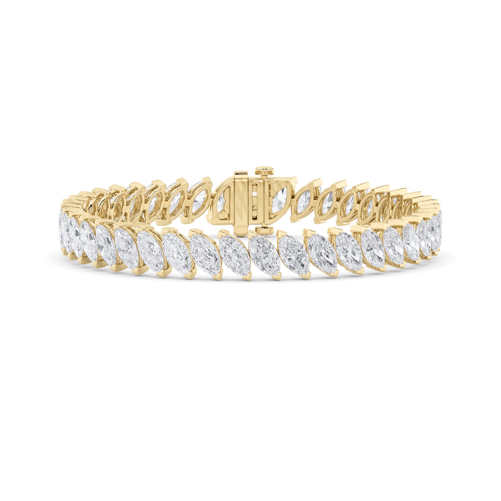 16.5Cttw Marquise Shaped Lab Grown Diamond (F/VS) Angled Line Bracelet in 14K Gold