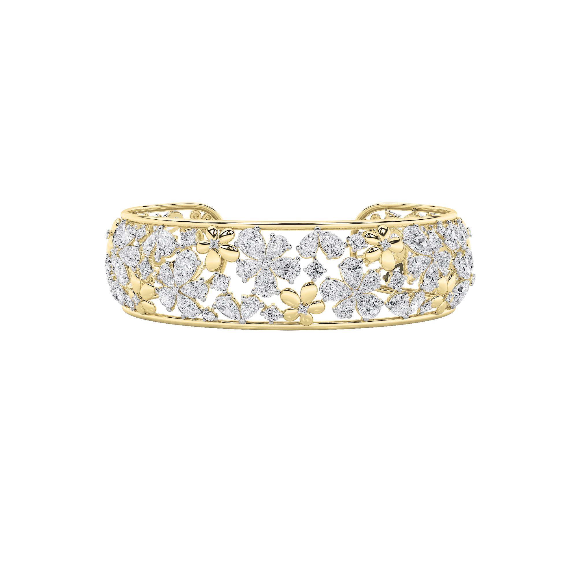 23.5Cttw Pear Shaped Lab Grown Diamond (F/VS) Fancy Flower Bracelet in 14K Gold