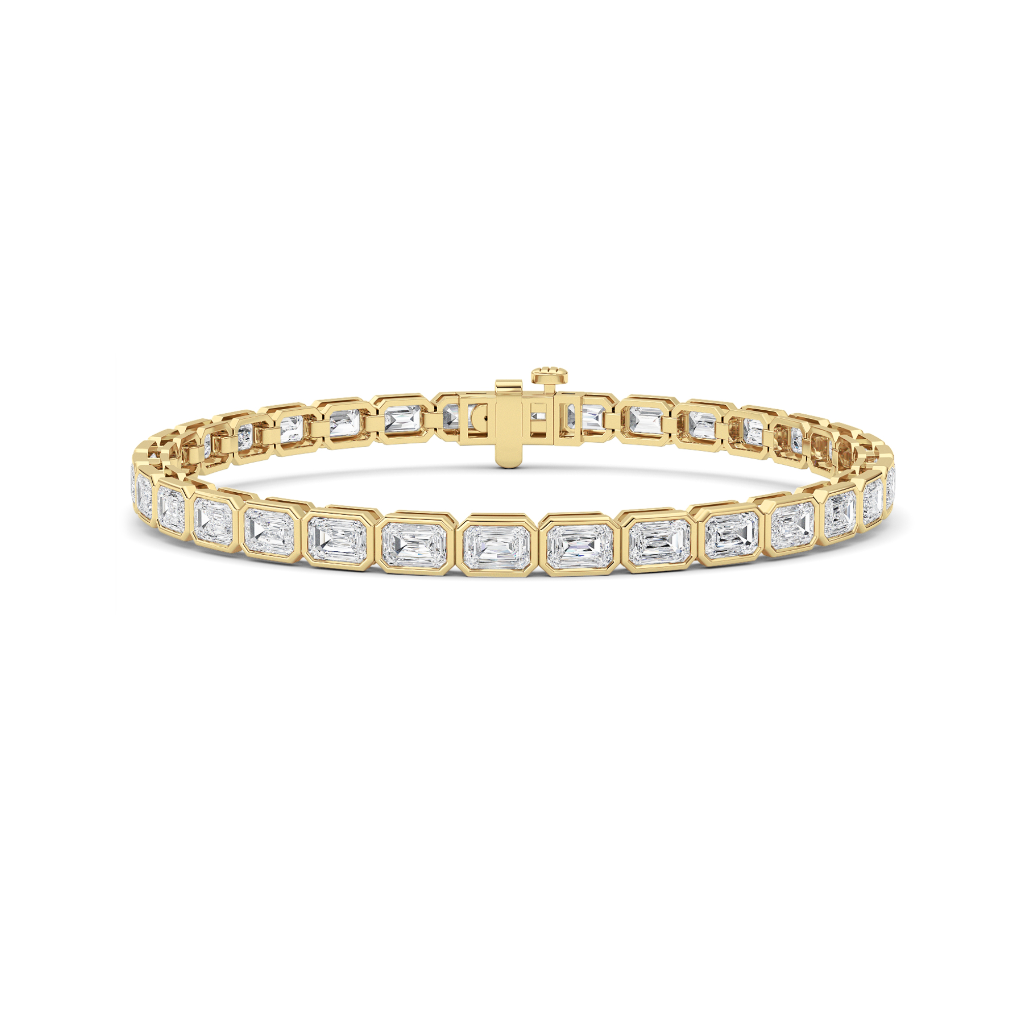 15Cttw Emerald Shaped Lab Grown Diamond (F/VS) East West Bezel Set Bracelet in 14K Gold