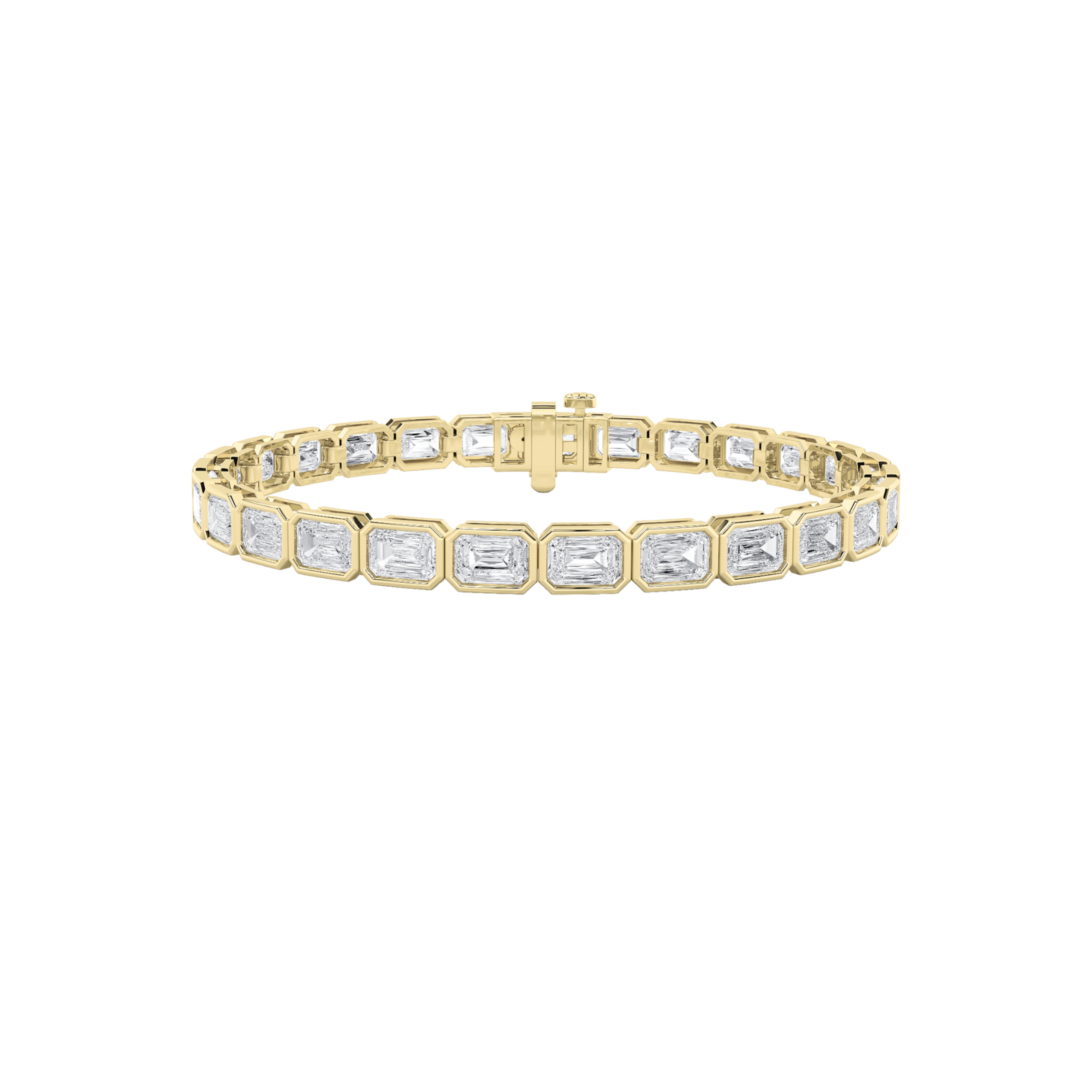 15Cttw Emerald Shaped Lab Grown Diamond (F/VS) East West Bezel Set Bracelet in 14K Gold
