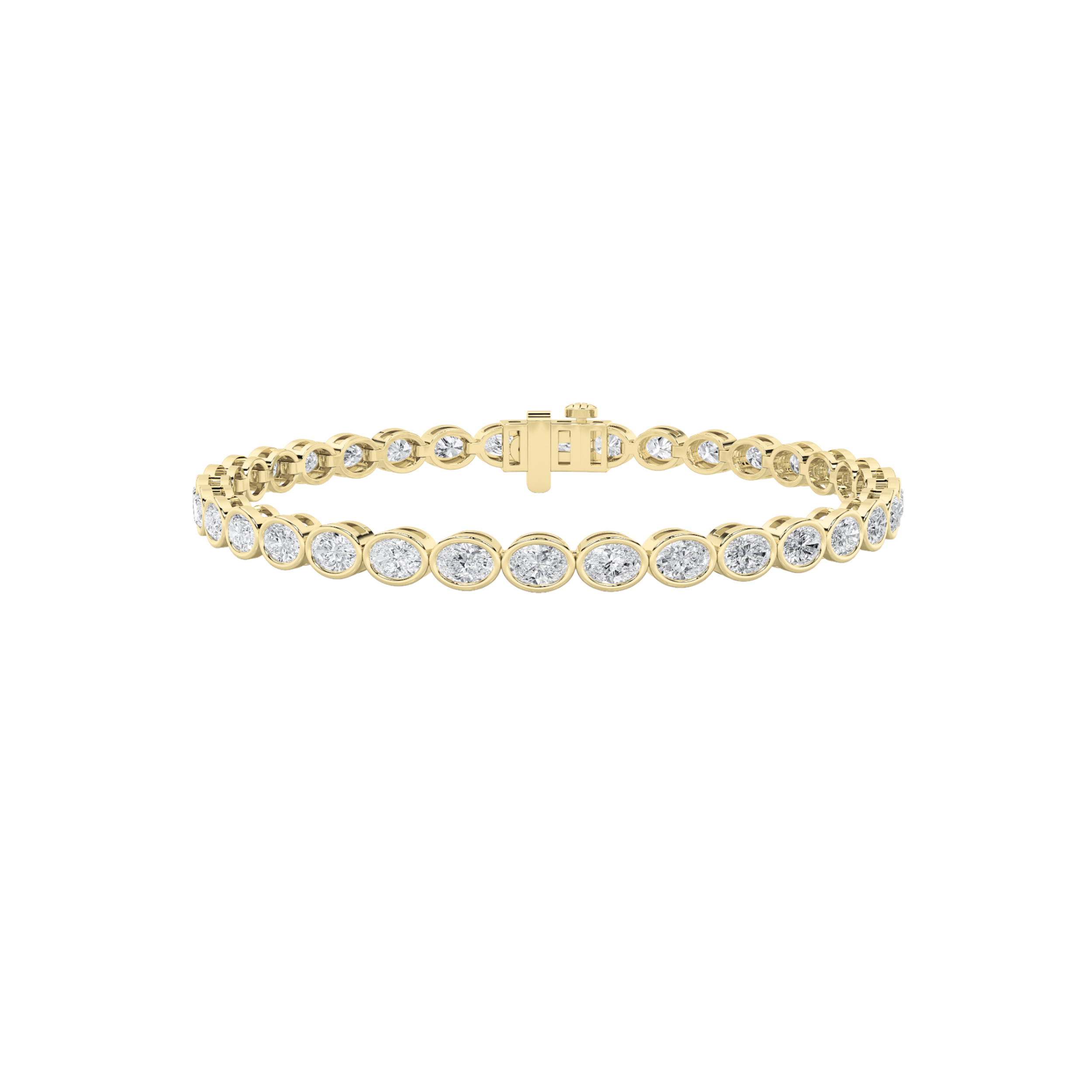 15Cttw Oval Shaped Lab Grown Diamond (F/VS) East West Bezel Set Bracelet in 14K Gold