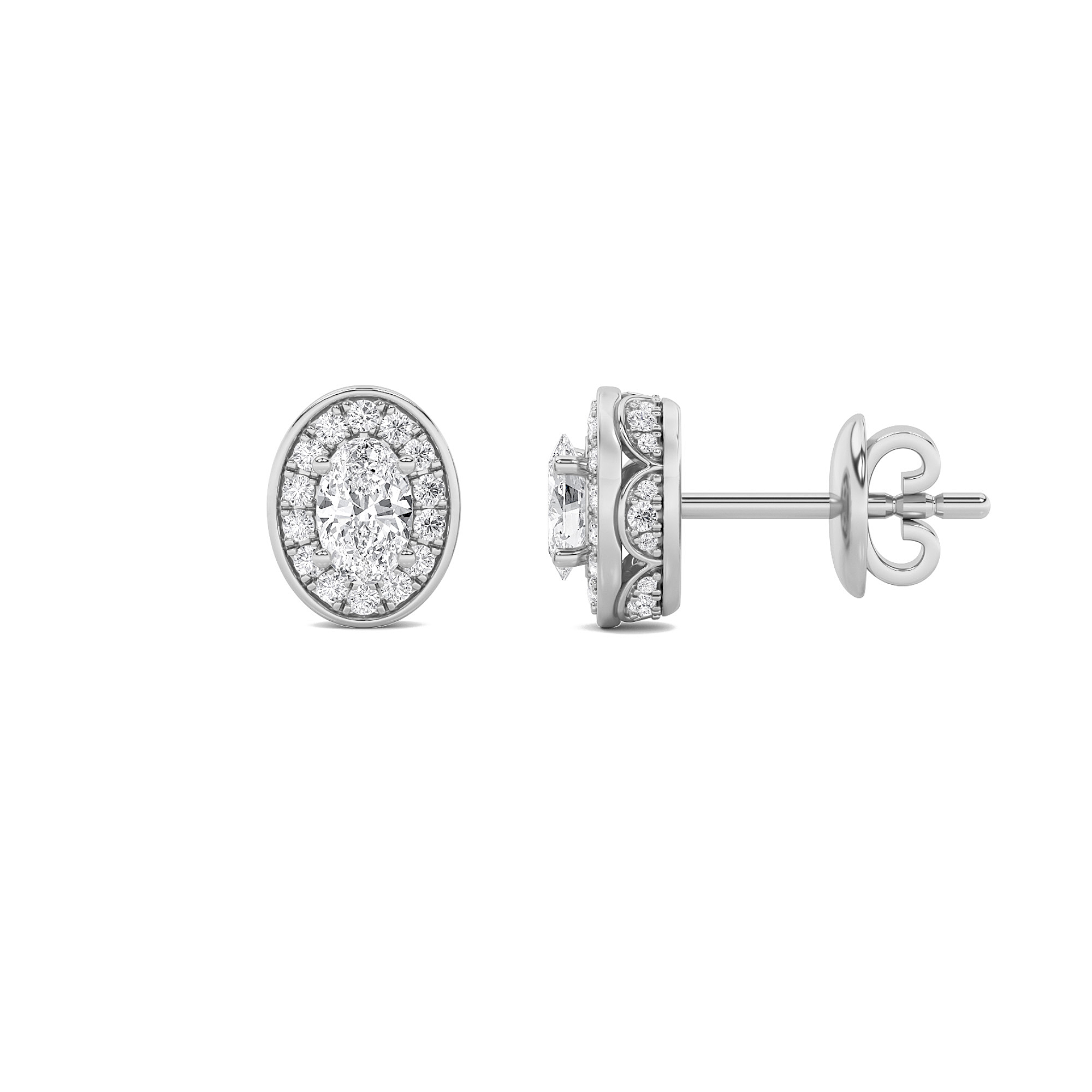 1Cttw Oval Shaped Lab Grown Diamond (F/VS) Halo Stud Earrings in 14K Gold
