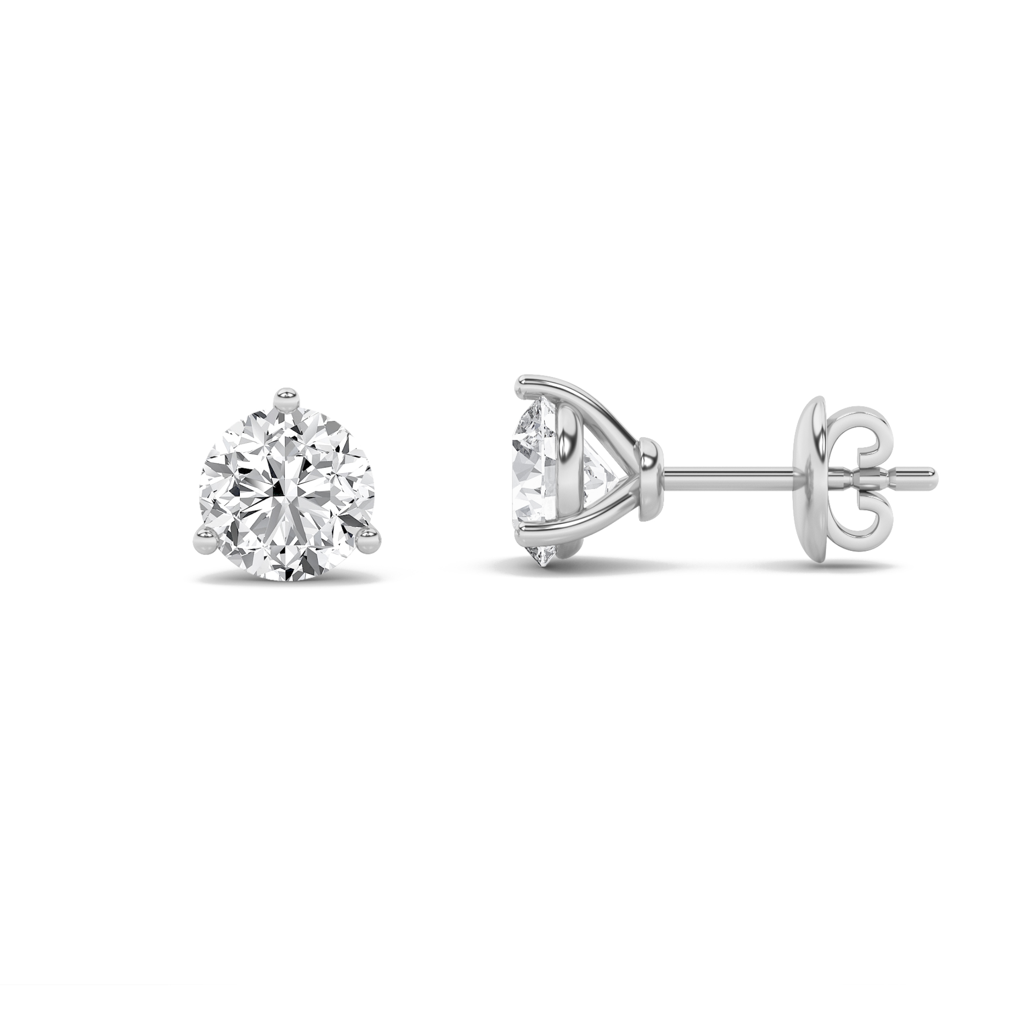 0.75Cttw Round Shaped Lab Grown Diamond (F/VS) Three Prong Martini Stud Earrings in 14K Gold