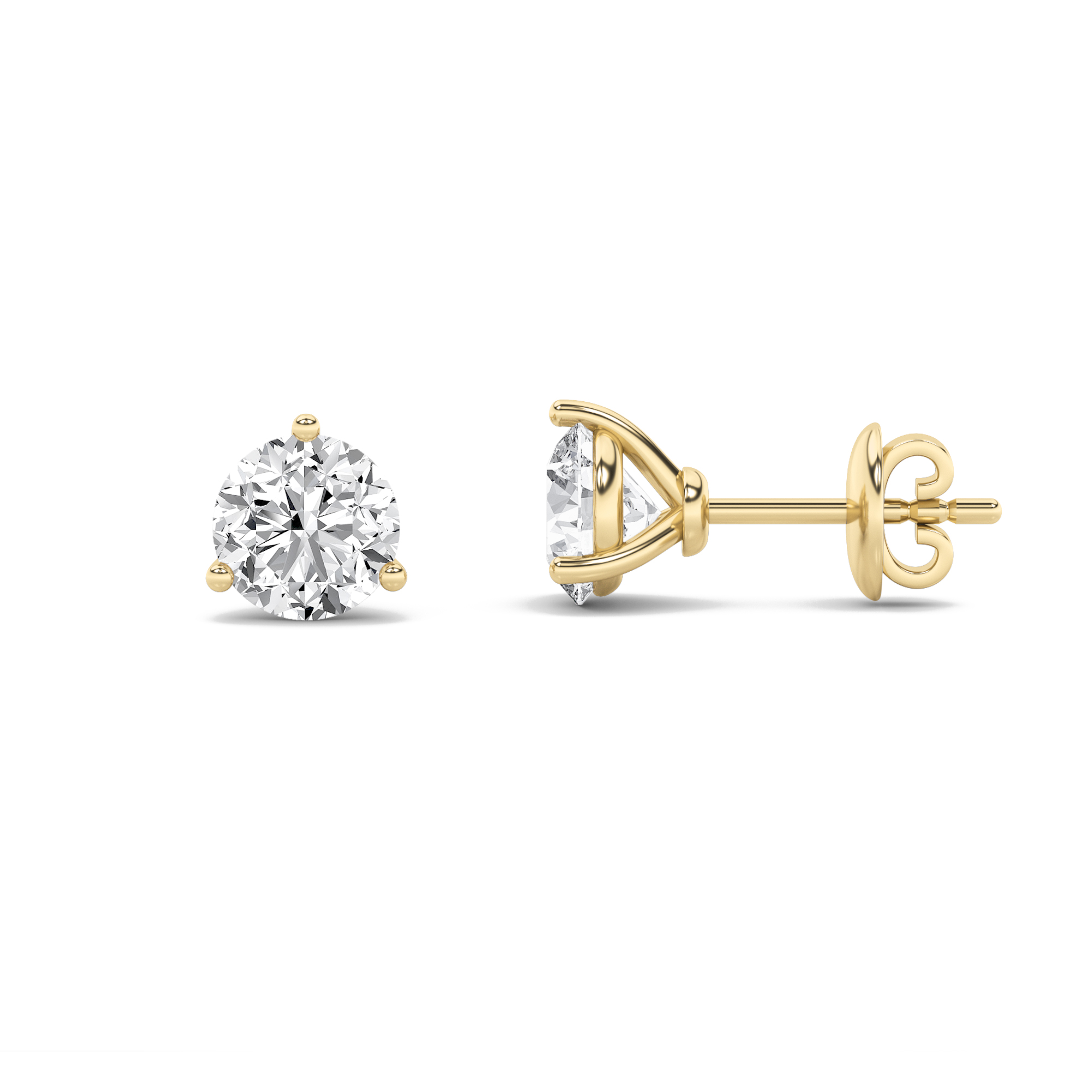 1Cttw Round Shaped Lab Grown Diamond (F/VS) Three Prong Martini Stud Earrings in 14K Gold