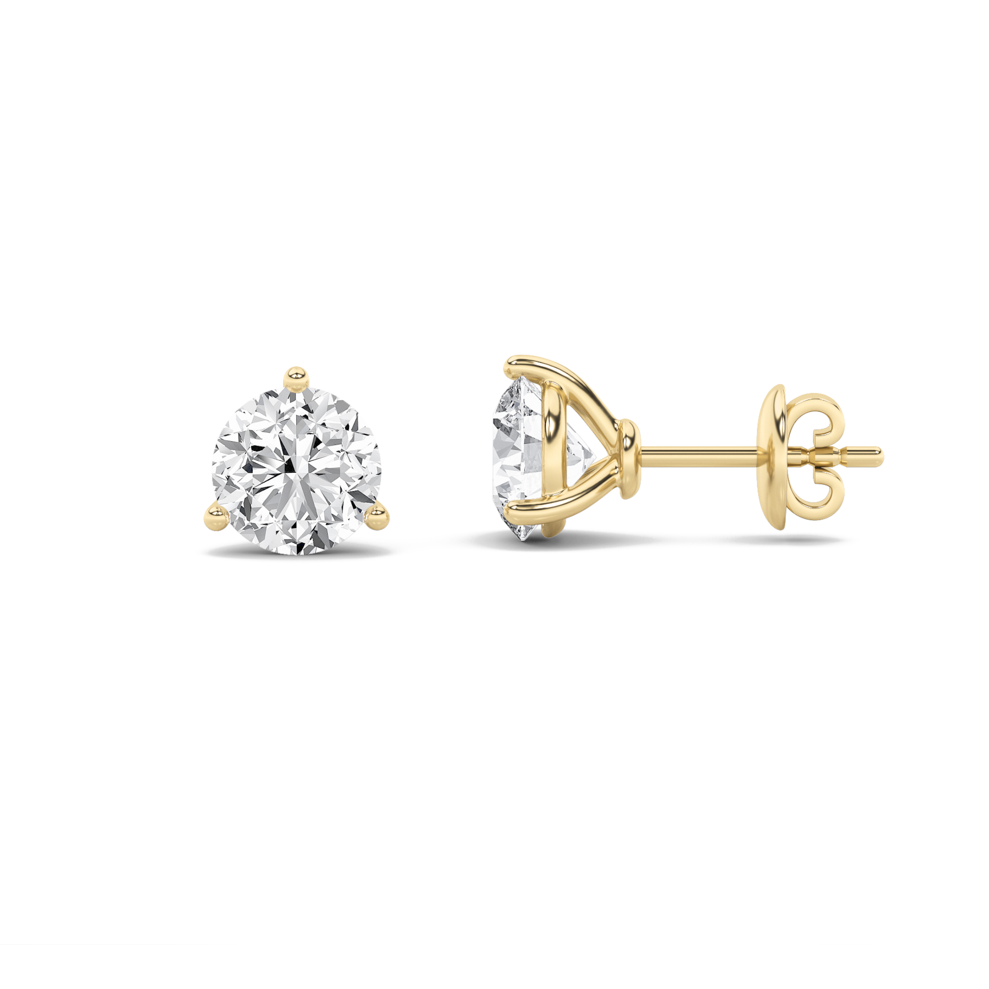3Cttw Round Shaped Lab Grown Diamond (F/VS) Three Prong Martini Stud Earrings in 14K Gold
