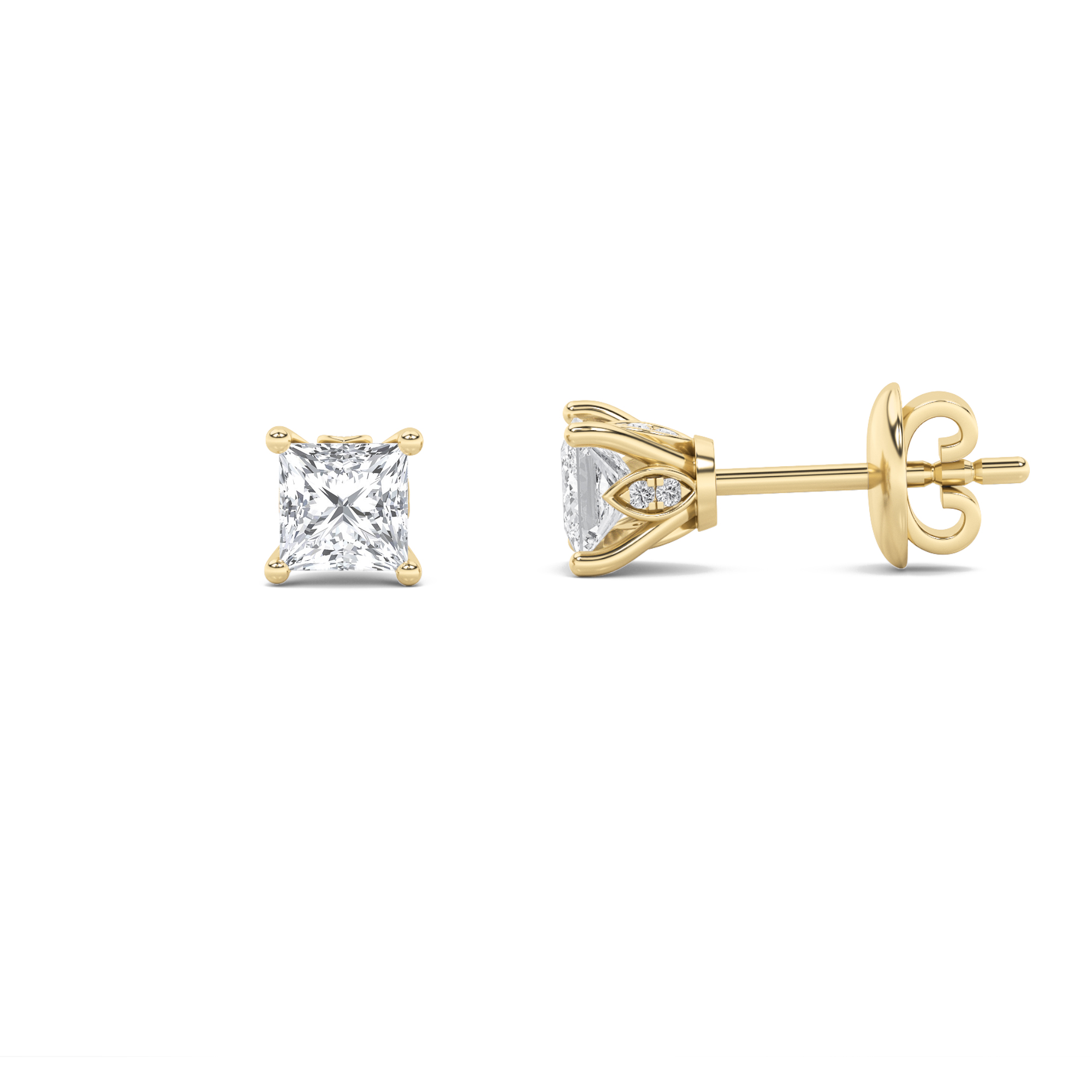2Cttw Princess Shaped Lab Grown Diamond (F/VS) Tulip Head Stud Earrings in 14K Gold