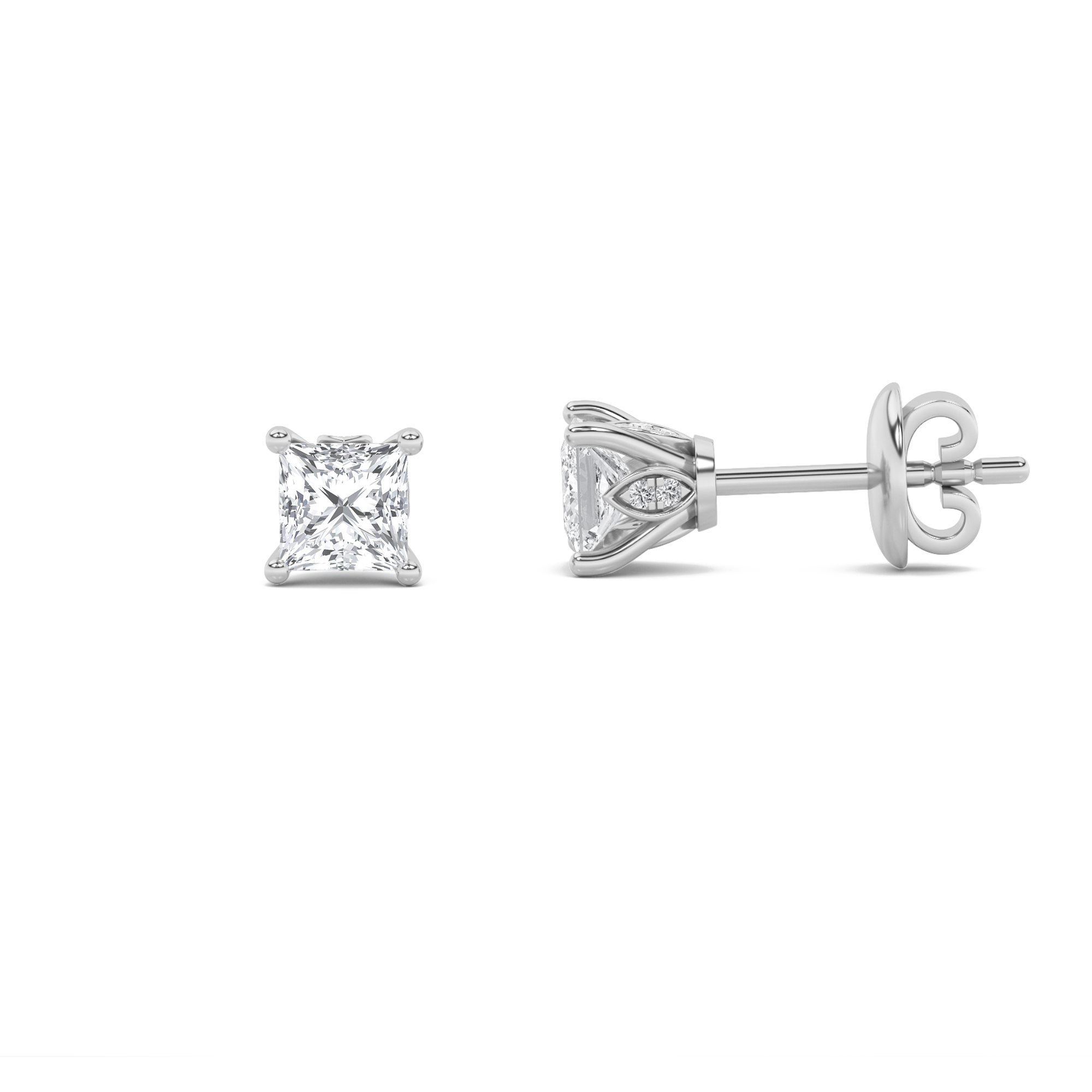 3Cttw Princess Shaped Lab Grown Diamond (F/VS) Tulip Head Stud Earrings in 14K Gold