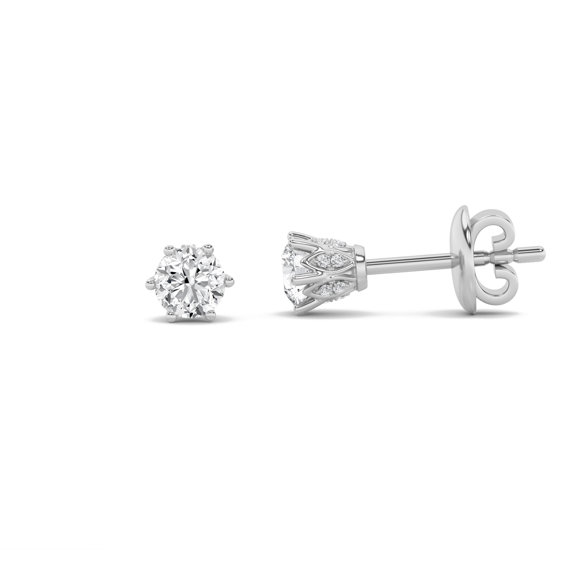 3Cttw Round Shaped Lab Grown Diamond (F/VS) Tulip Head Stud Earrings in 14K Gold