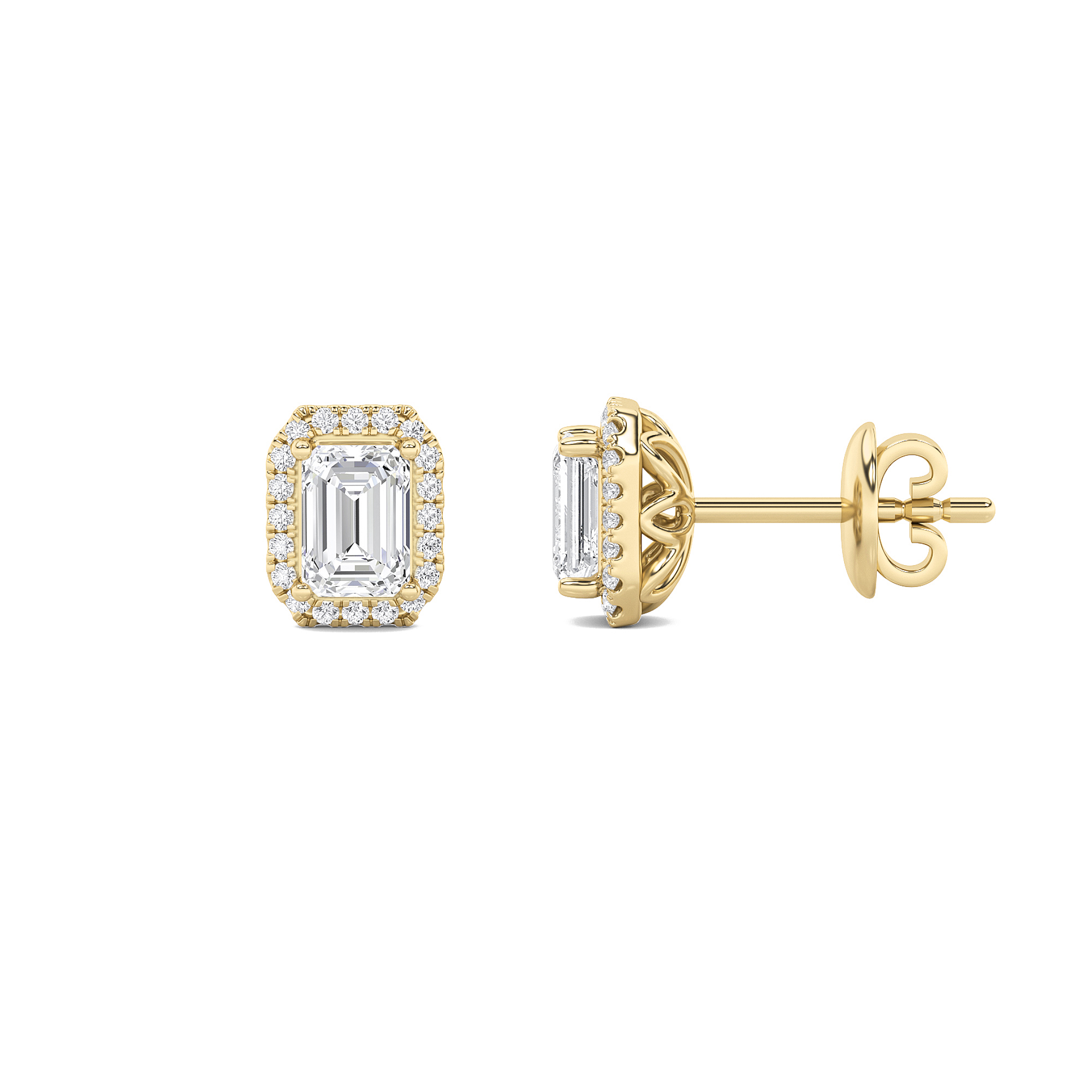 1Cttw Oval Shaped Lab Grown Diamond (F/VS) Halo Stud Earrings in 14K Gold