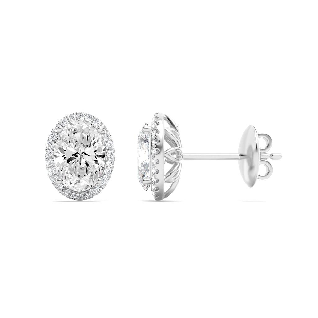 1Cttw Oval Shaped Lab Grown Diamond (F/VS) Halo Stud Earrings in 14K Gold