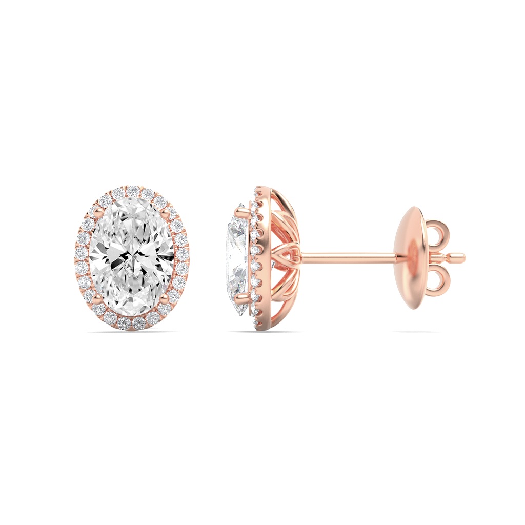 2Cttw Oval Shaped Lab Grown Diamond (F/VS) Halo Stud Earrings in 14K Gold