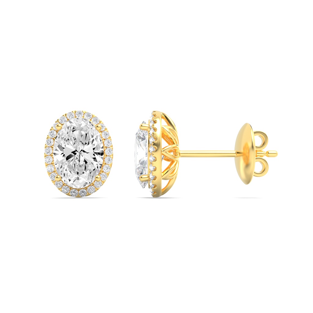1Cttw Oval Shaped Lab Grown Diamond (F/VS) Halo Stud Earrings in 14K Gold