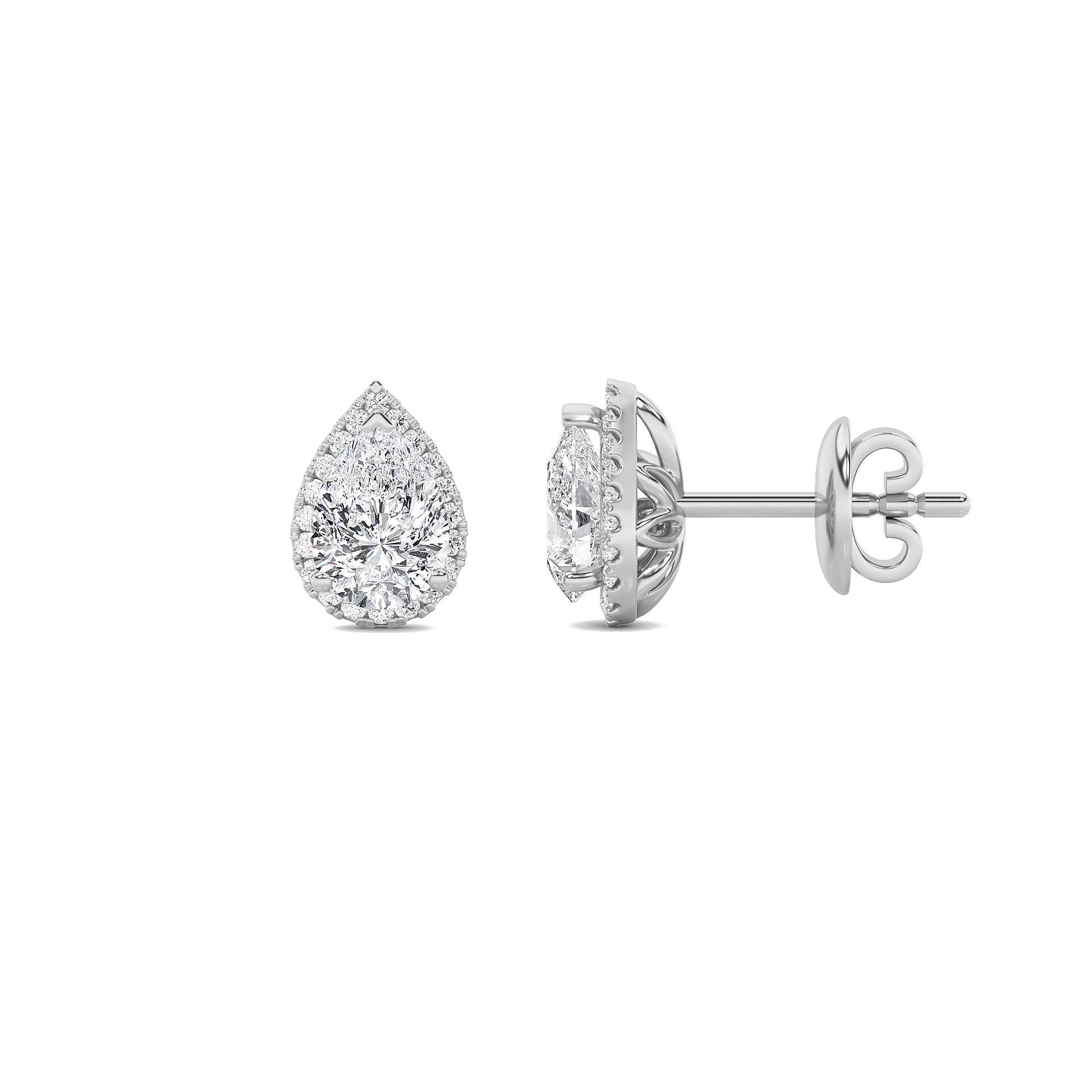 1Cttw Oval Shaped Lab Grown Diamond (F/VS) Halo Stud Earrings in 14K Gold