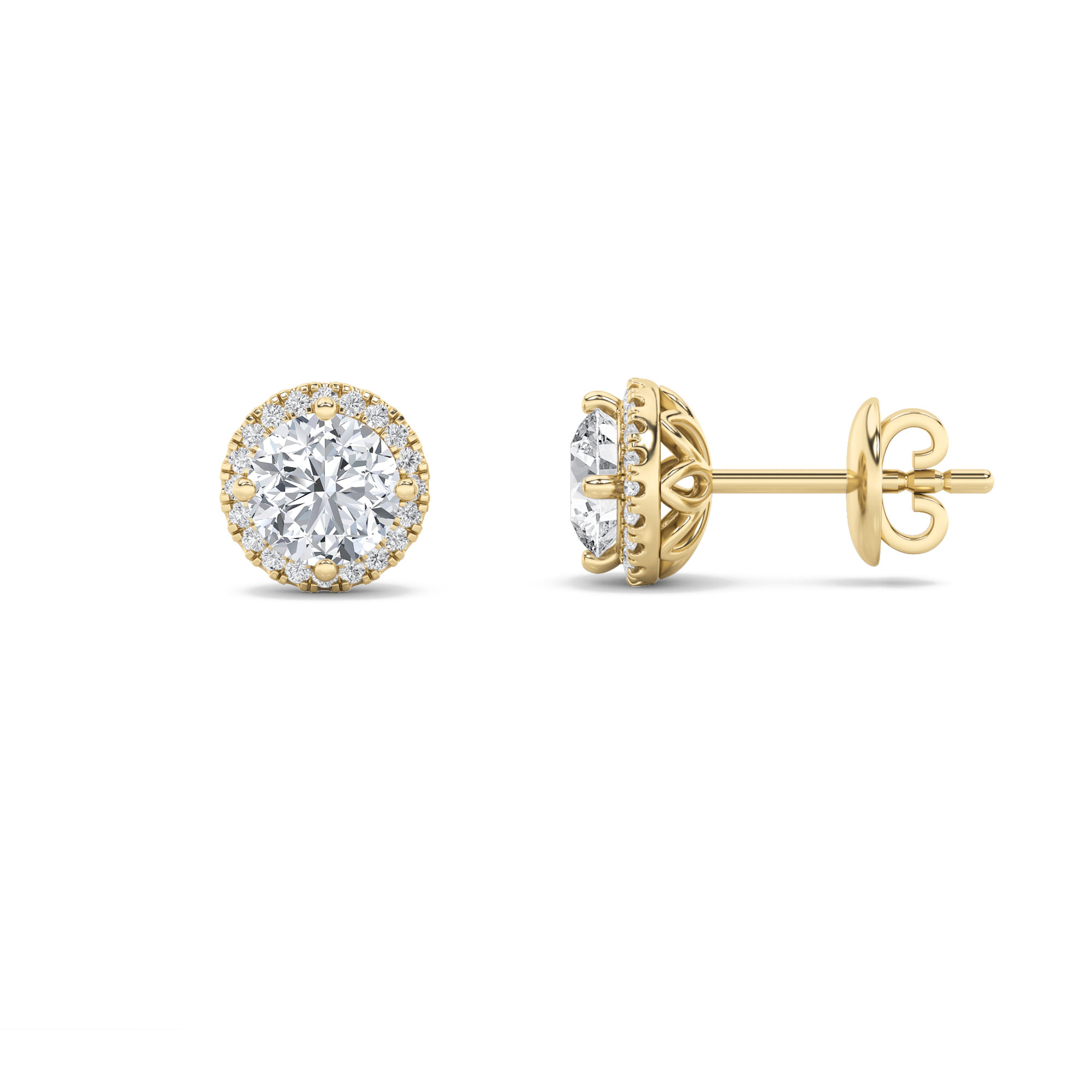 1.5Cttw Round Shaped Lab Grown Diamond (F/VS) Halo Stud  Earrings in 14K Gold