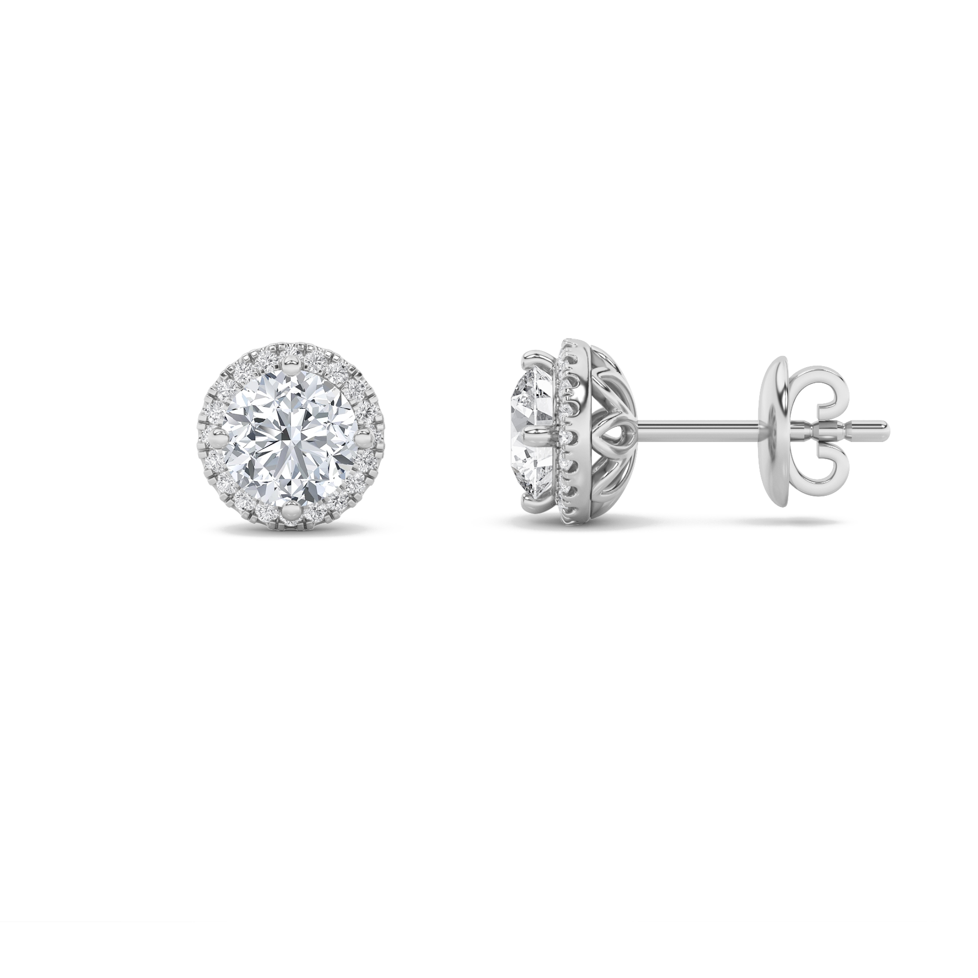 1Cttw Oval Shaped Lab Grown Diamond (F/VS) Halo Stud Earrings in 14K Gold