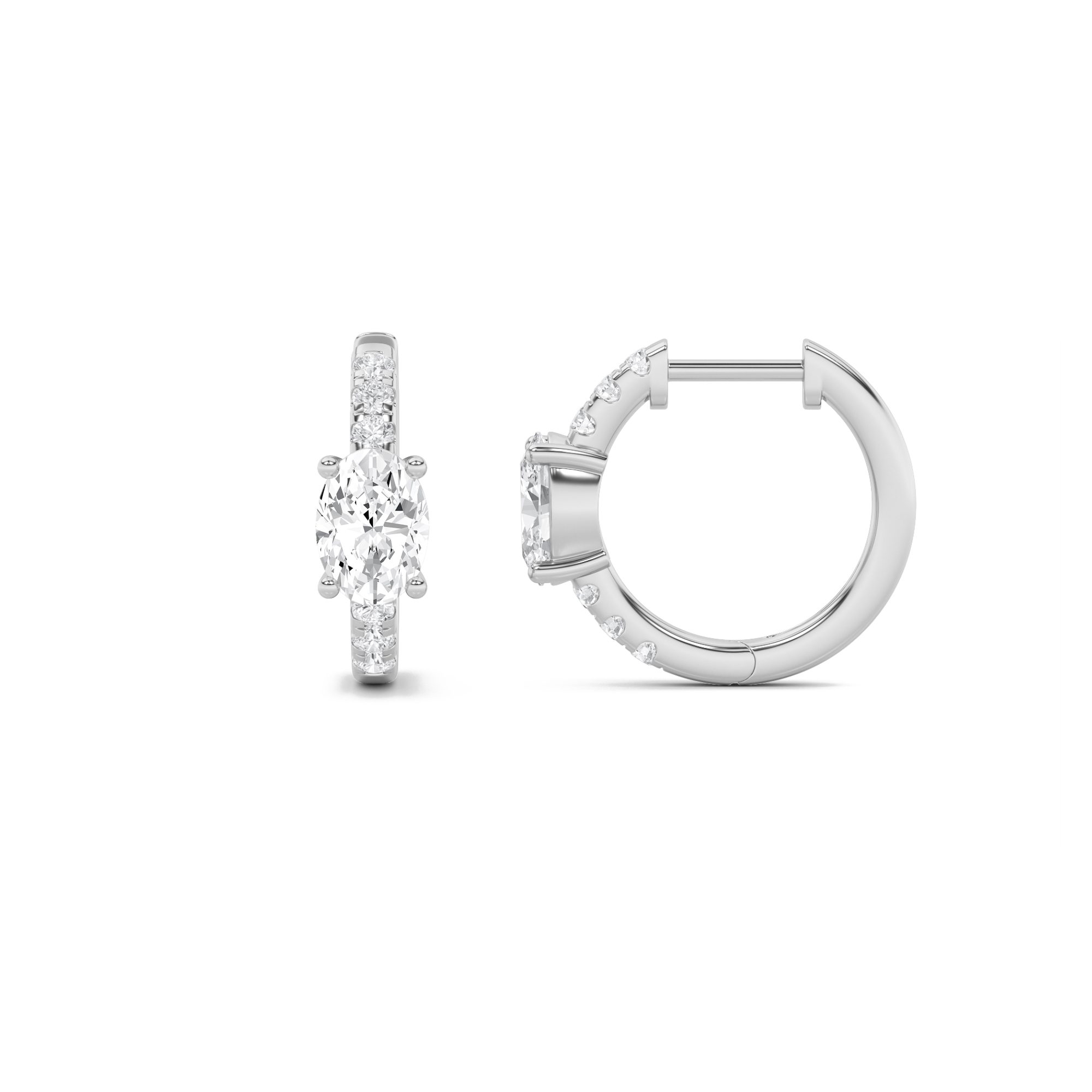 1.5Cttw Oval Shaped Lab Grown Diamond (F/VS) Solitare Accent Huggie Earrings in 14K Gold
