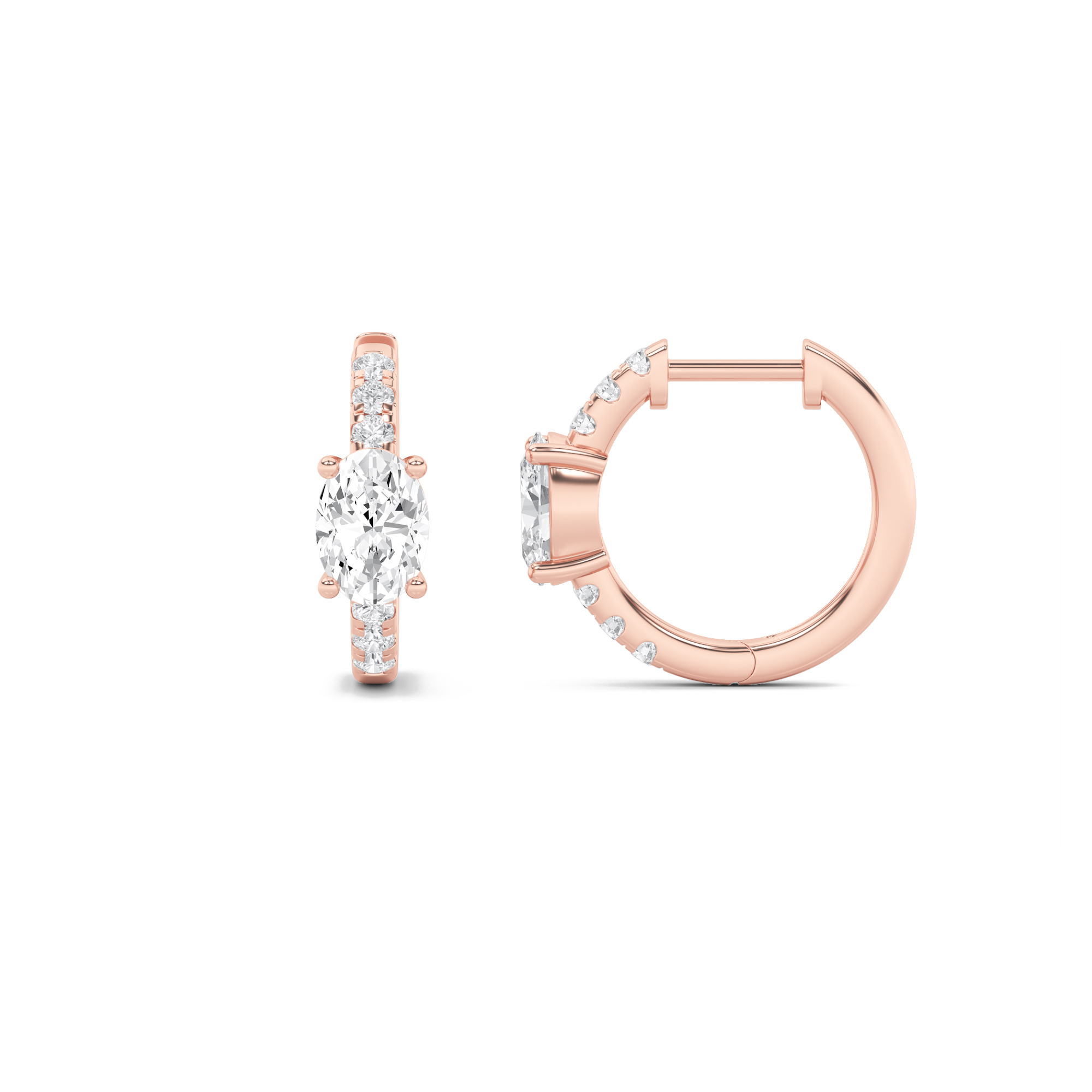 1.5Cttw Oval Shaped Lab Grown Diamond (F/VS) Solitare Accent Huggie Earrings in 14K Gold