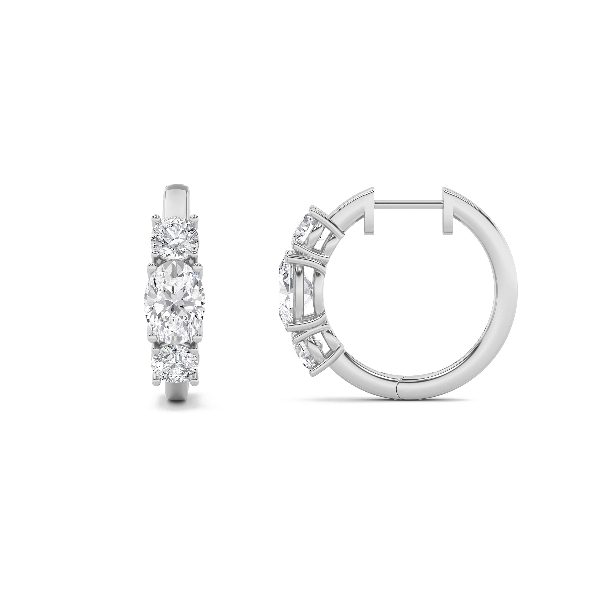 2.5Cttw Oval Shaped Lab Grown Diamond (F/VS) Three Stone Huggie Earrings in 14K Gold