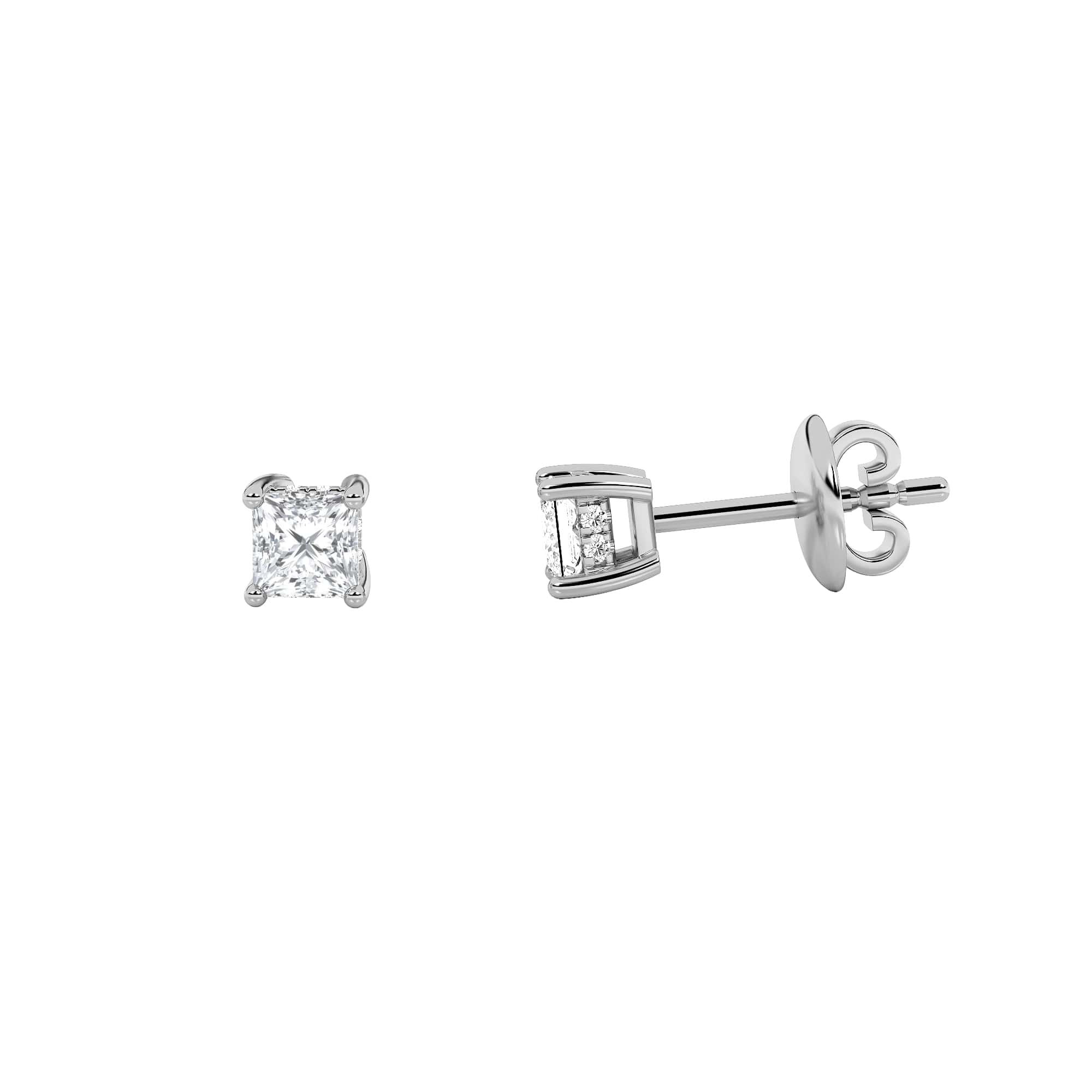 2Cttw Princess Shaped Lab Grown Diamond (F/VS) Hidden Halo Stud Earrings in 14K Gold