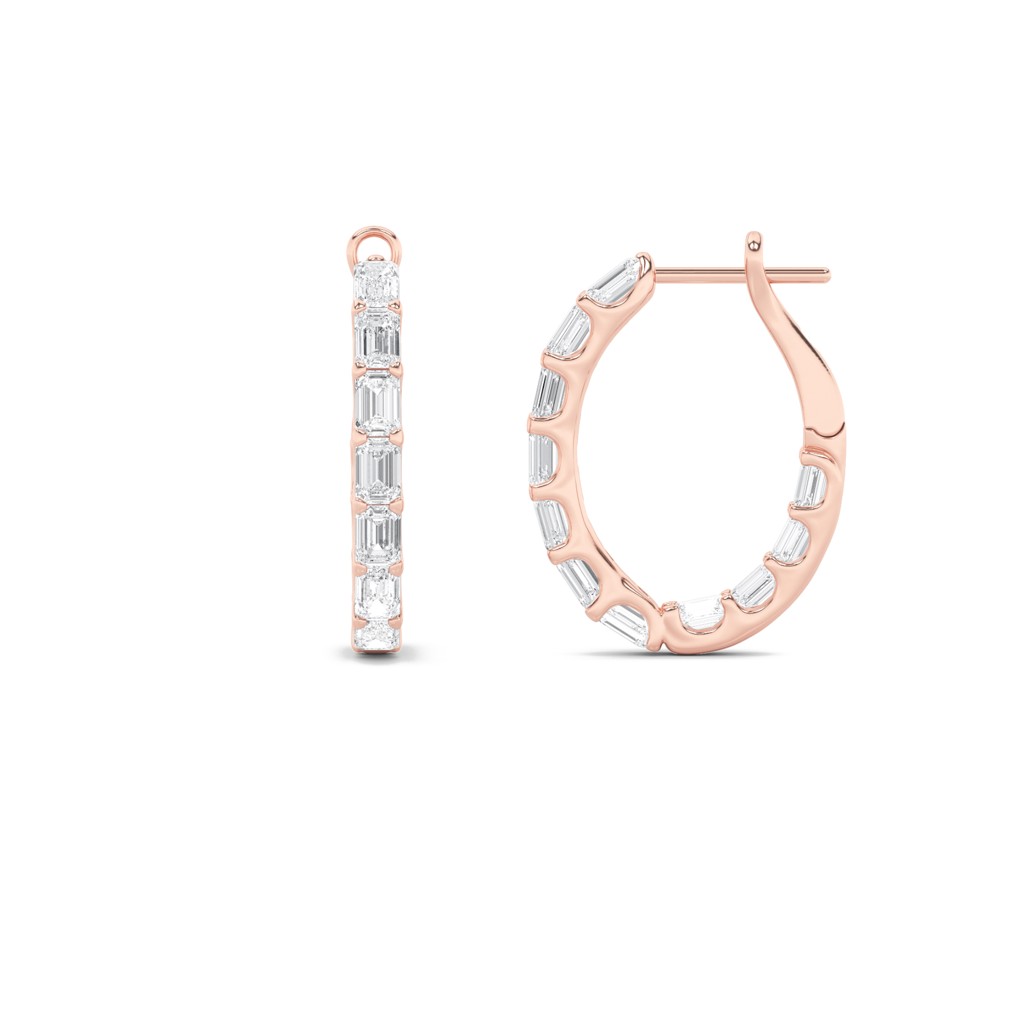 4.25Cttw Emerald Shaped Lab Grown Diamond (F/VS) Inside Out Hoop Earrings in 14K Gold