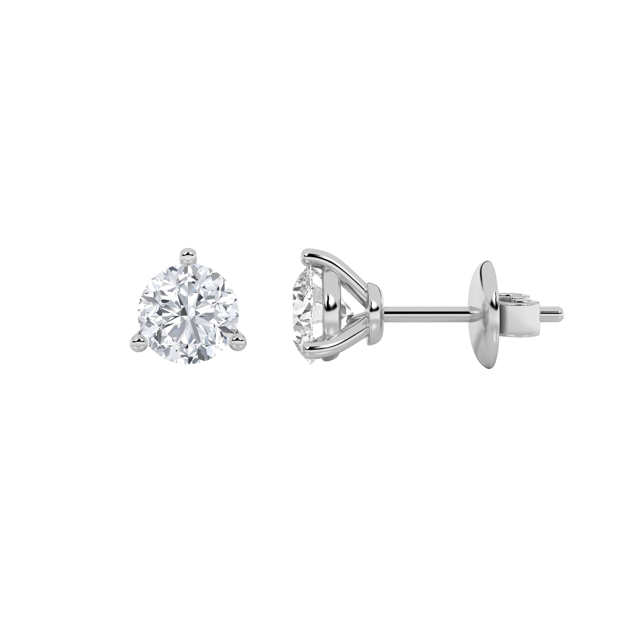 3Cttw Round Shaped Lab Grown Diamond (F/VS) Three Prong Stud Earrings in 14K Gold