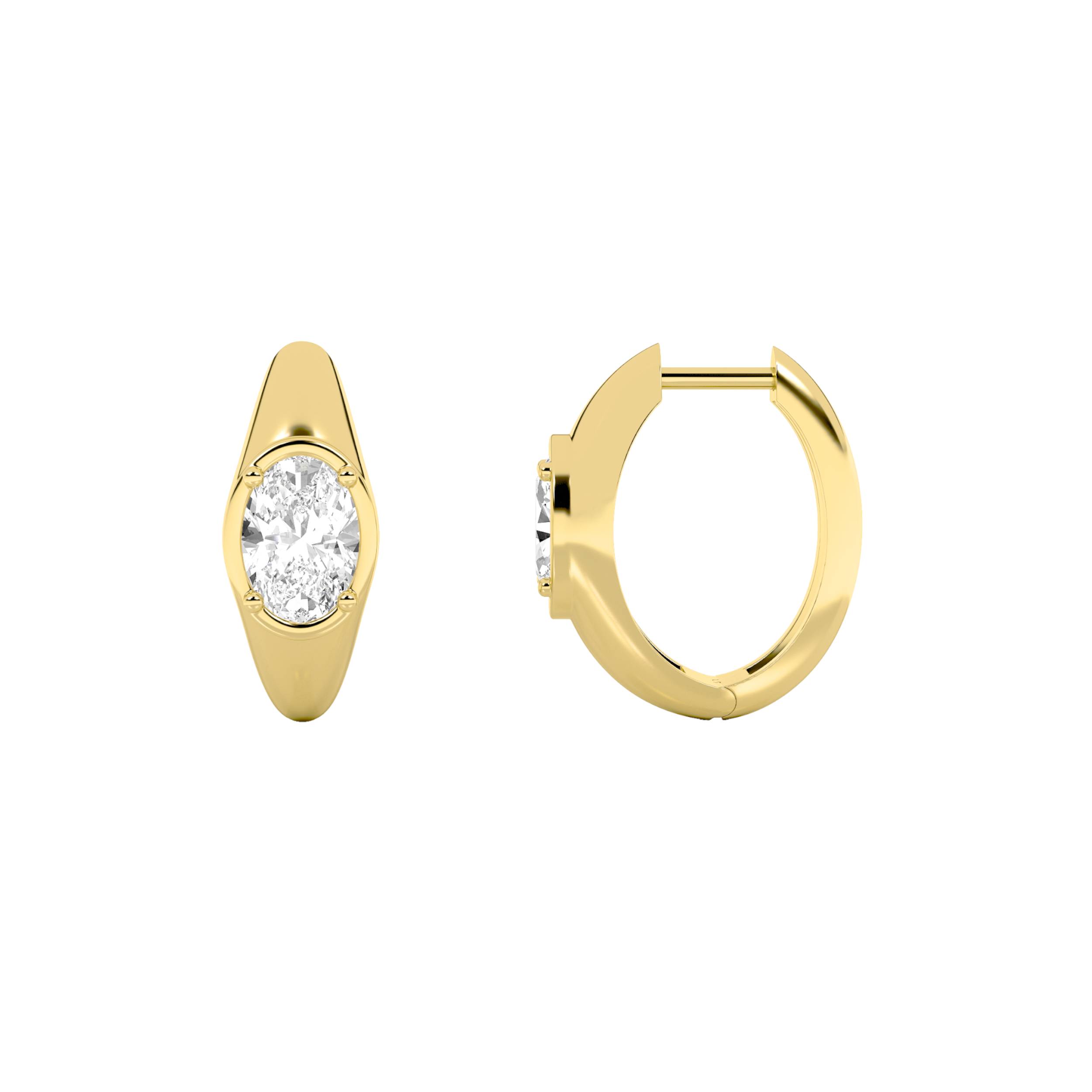 2Cttw Oval Shaped Lab Grown Diamond (F/VS) Solitaire Huggie Earrings in 14K Gold