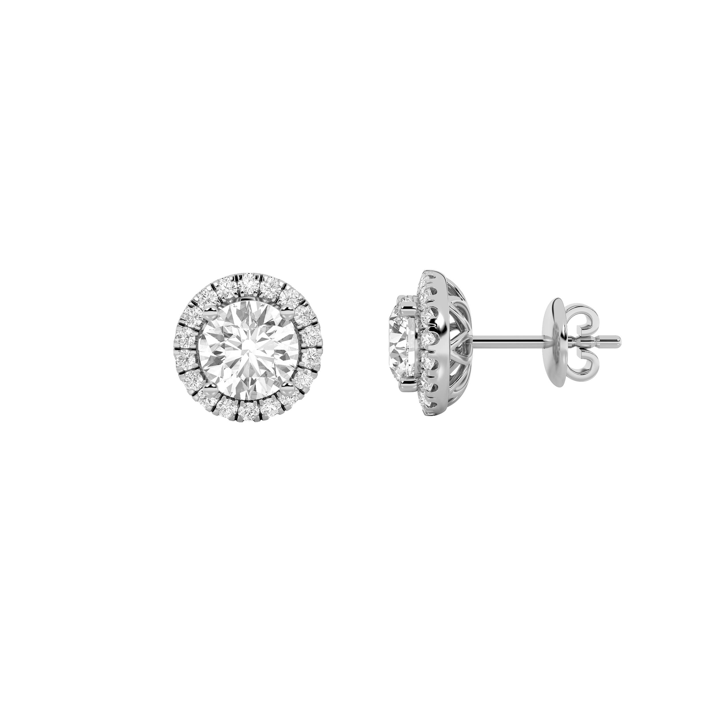 3Cttw Round Shaped Lab Grown Diamond (F/VS) Halo Stud  Earrings in 14K Gold