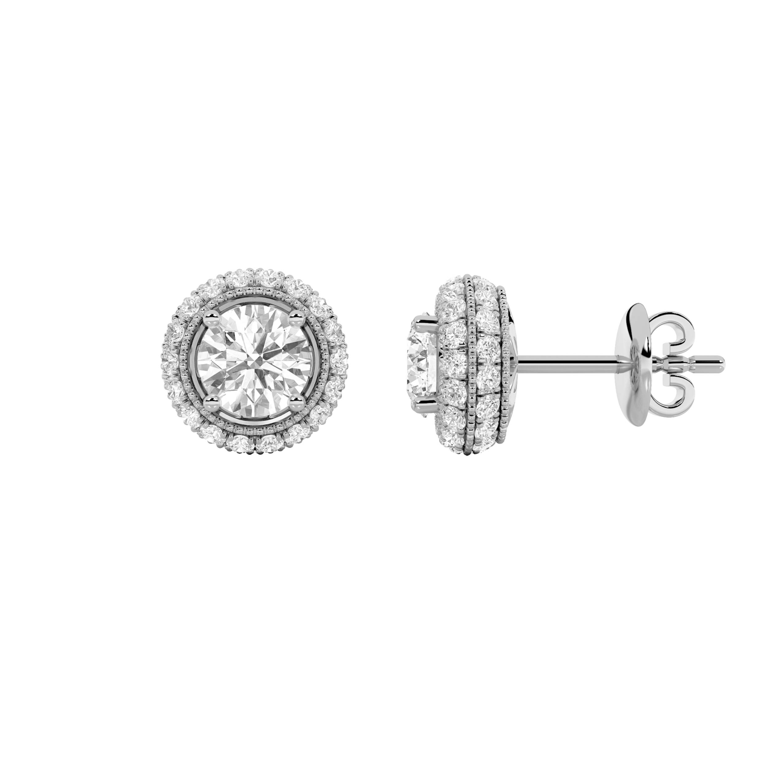 2Cttw Round Shaped Lab Grown Diamond (F/VS) Stud Earrings in 14K Gold