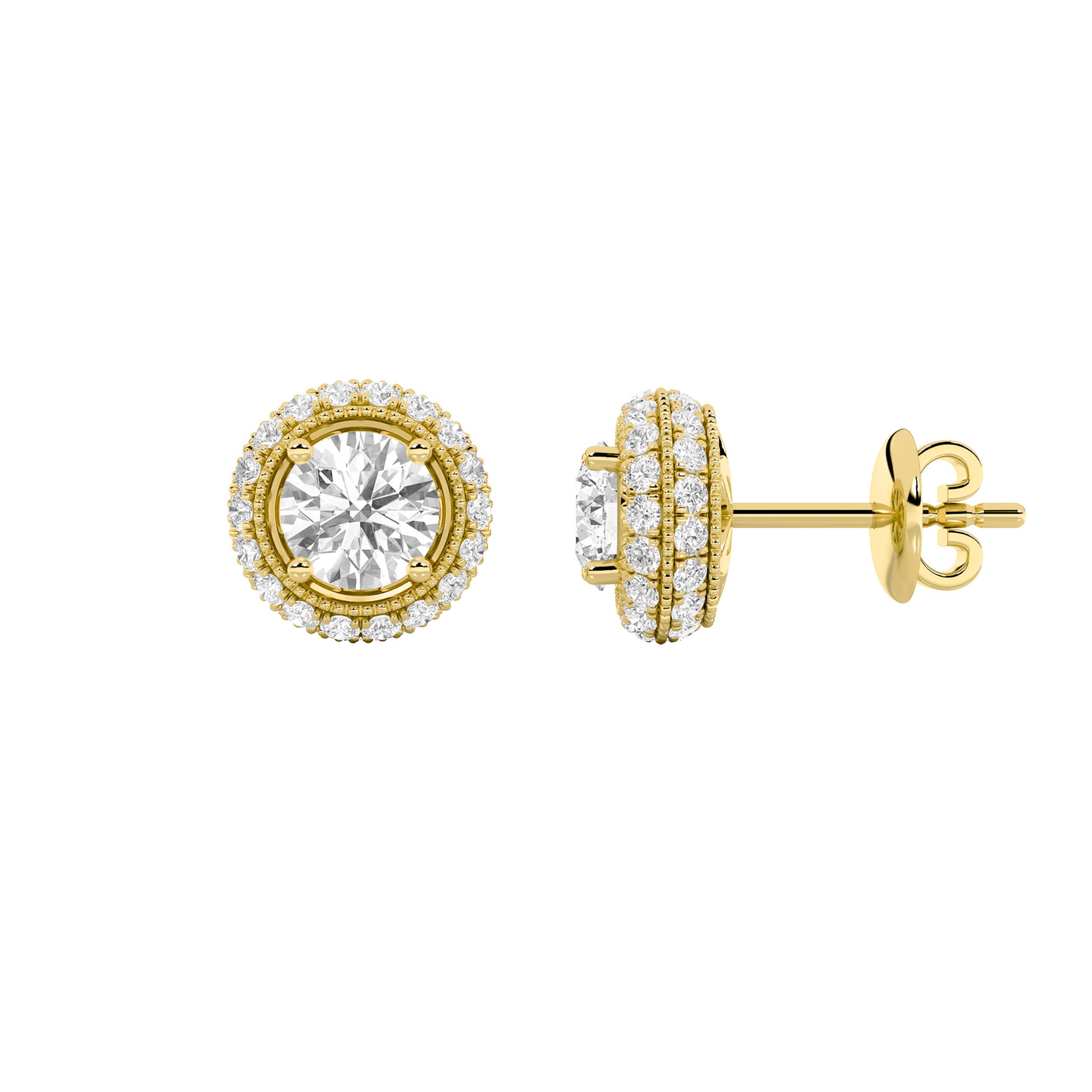 2Cttw Round Shaped Lab Grown Diamond (F/VS) Stud Earrings in 14K Gold