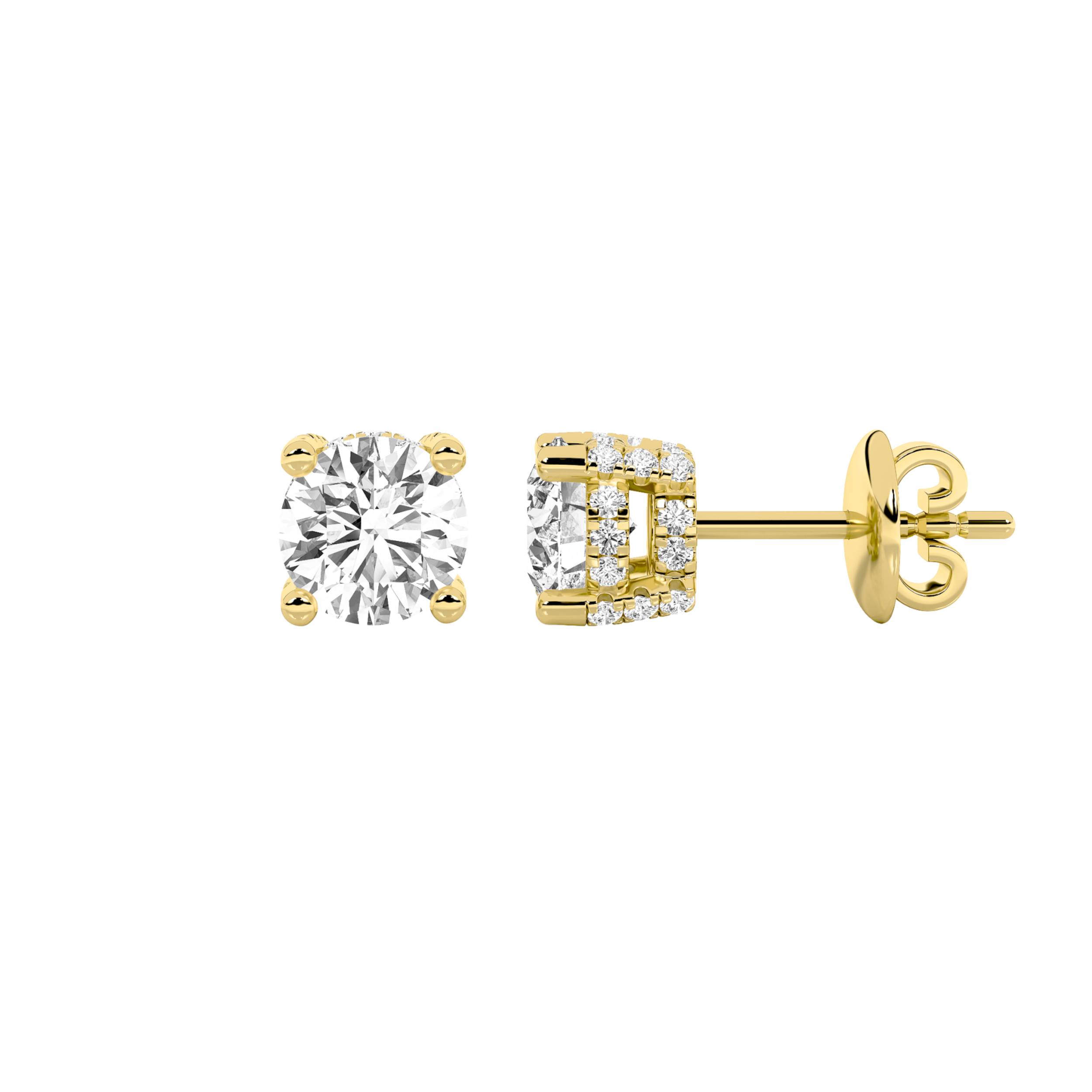 2Cttw Round Shaped Lab Grown Diamond (F/VS) Stud Earrings in 14K Gold