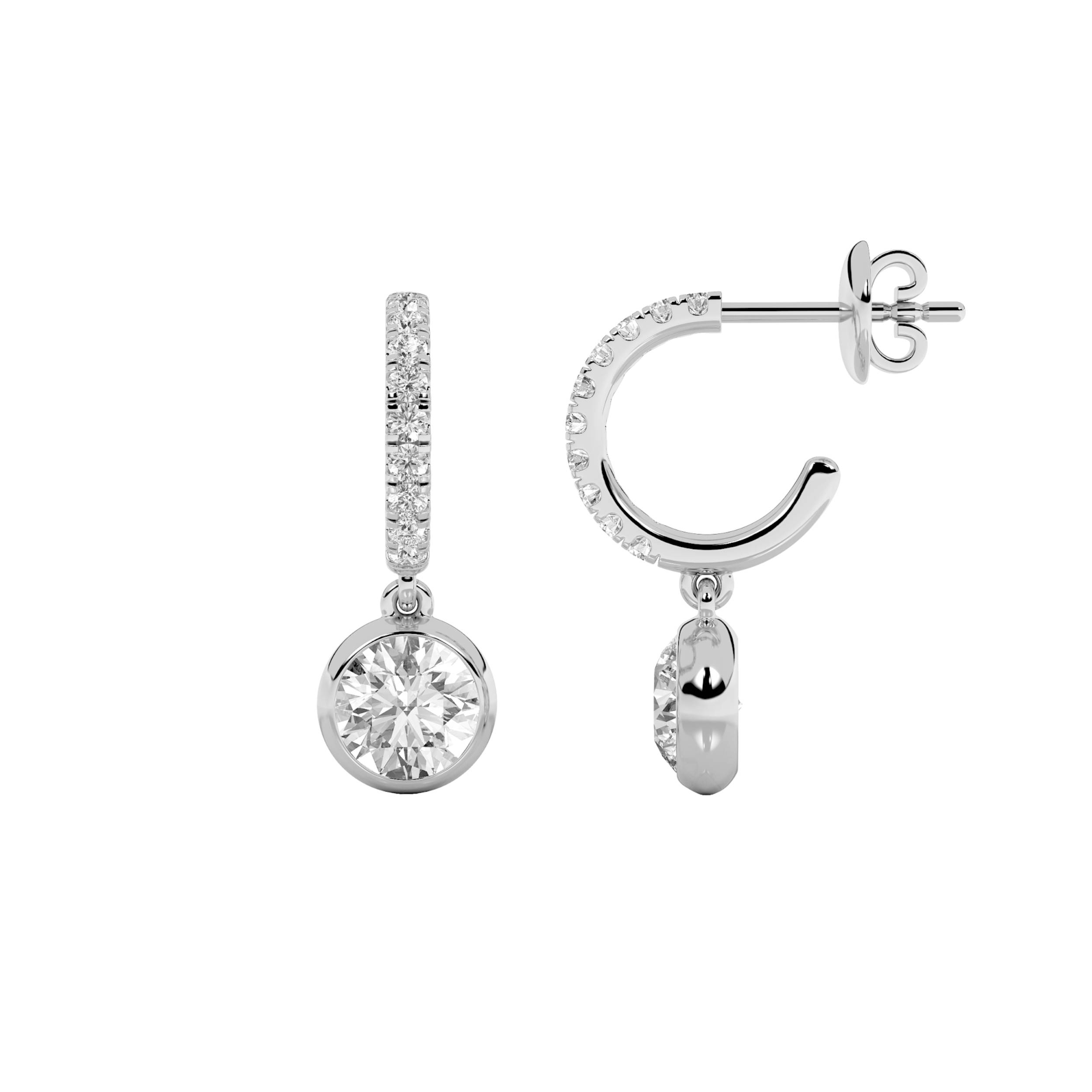 2Cttw Round Shaped Lab Grown Diamond (F/VS) Dangle Earrings in 14K Gold