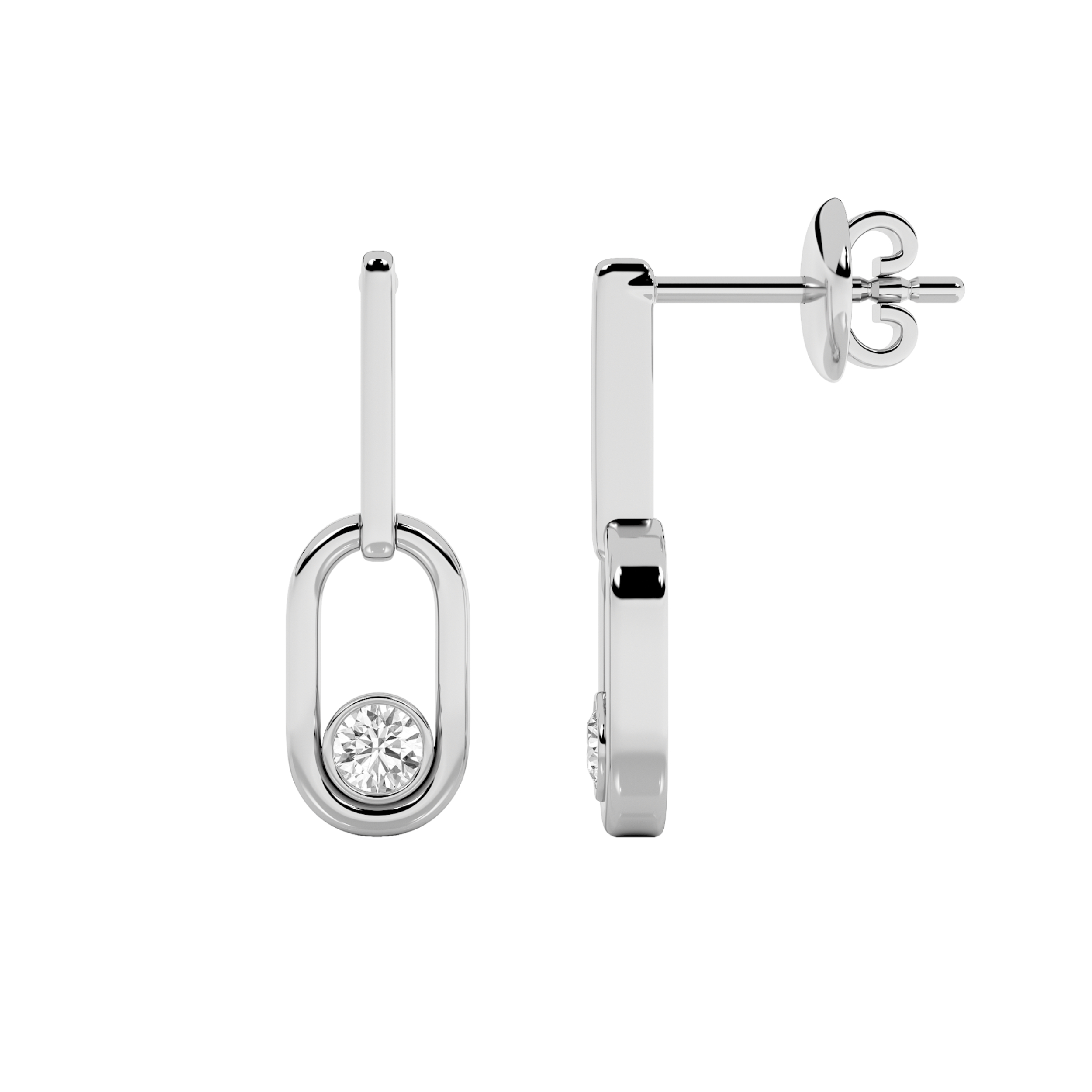 0.5Cttw Round Shaped Lab Grown Diamond (F/VS) Bezel Set Paperclip Dangle Earrings in 14K Gold