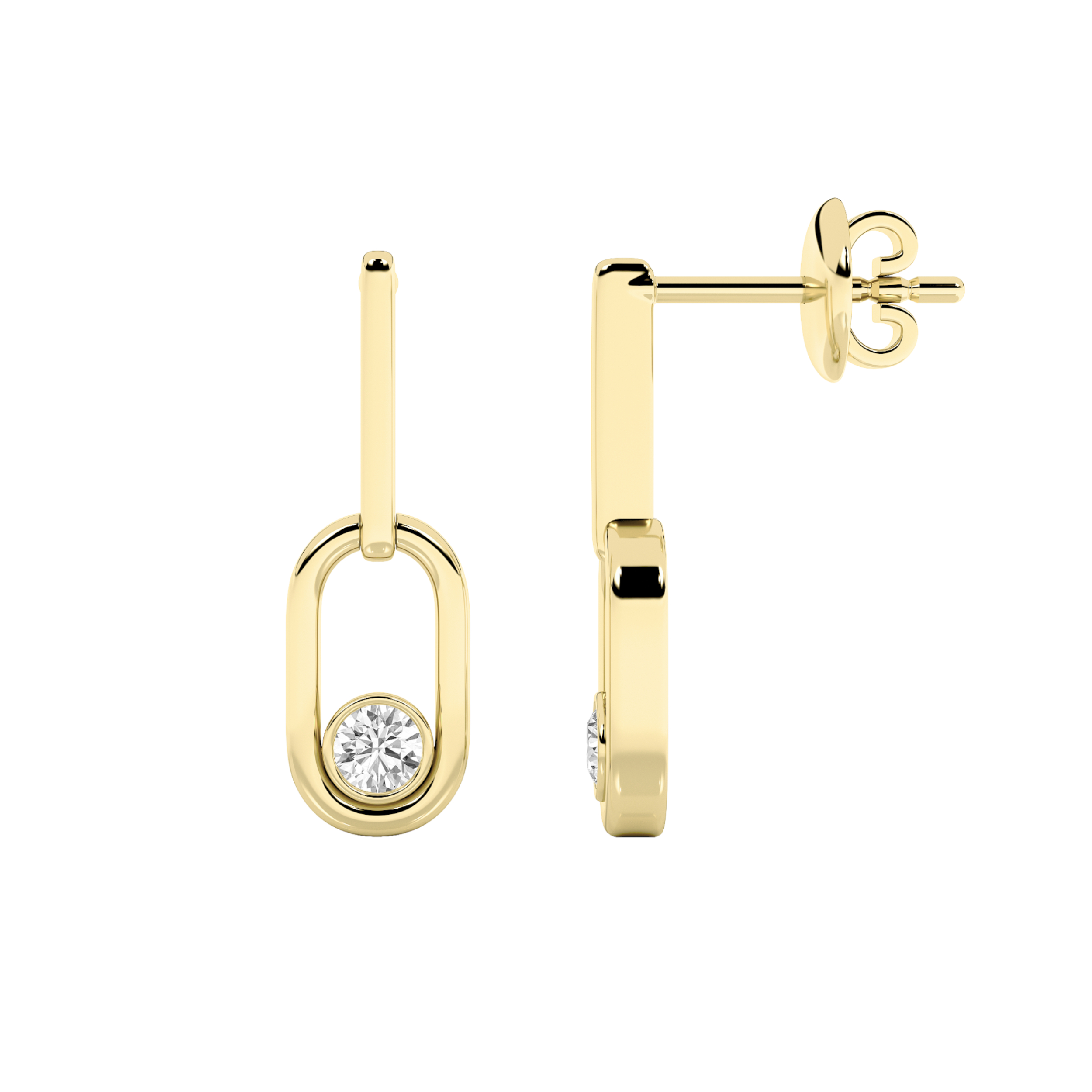 0.5Cttw Round Shaped Lab Grown Diamond (F/VS) Bezel Set Paperclip Dangle Earrings in 14K Gold