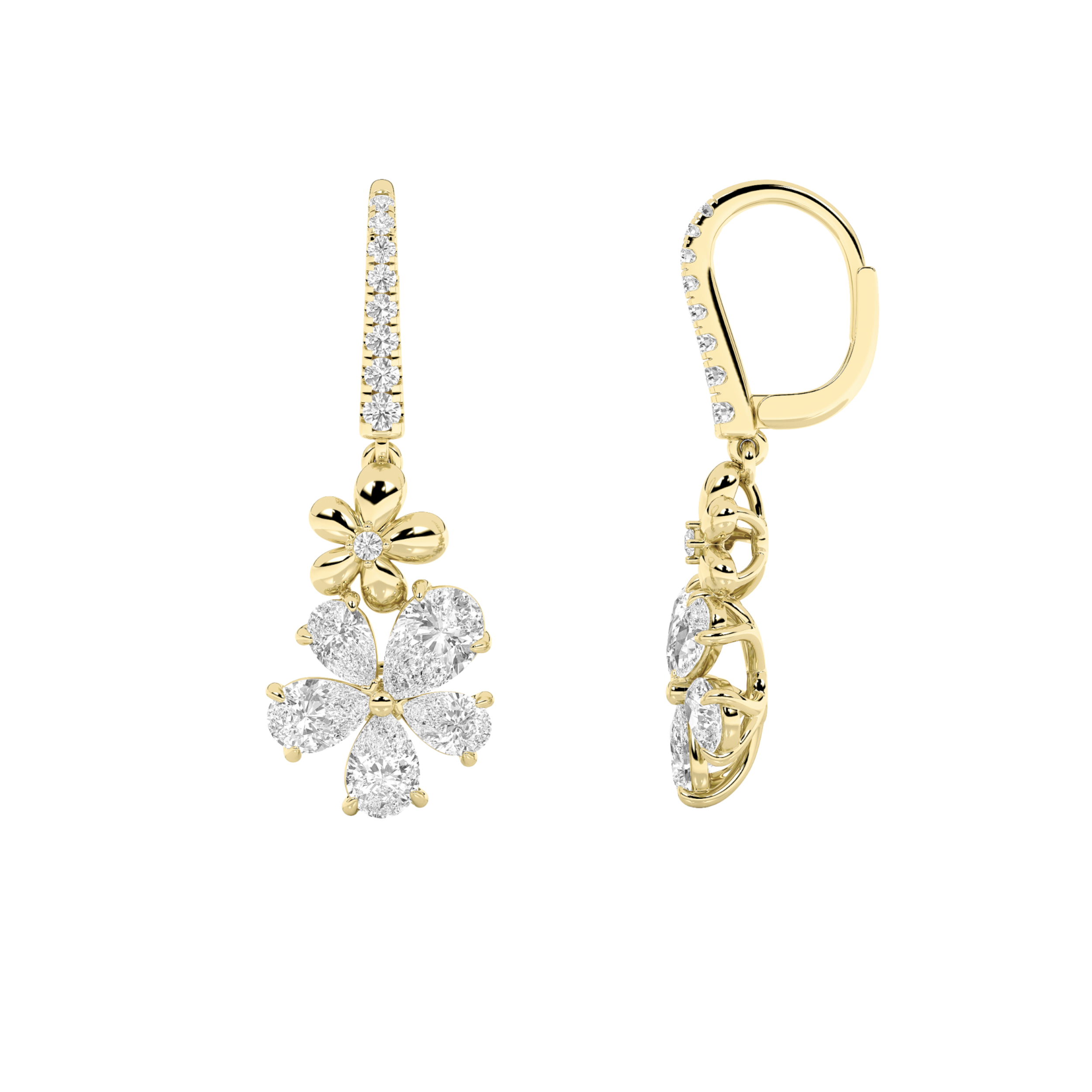 3.25Cttw Pear Shaped Lab Grown Diamond (F/VS) Fancy Flower Earrings in 14K Gold