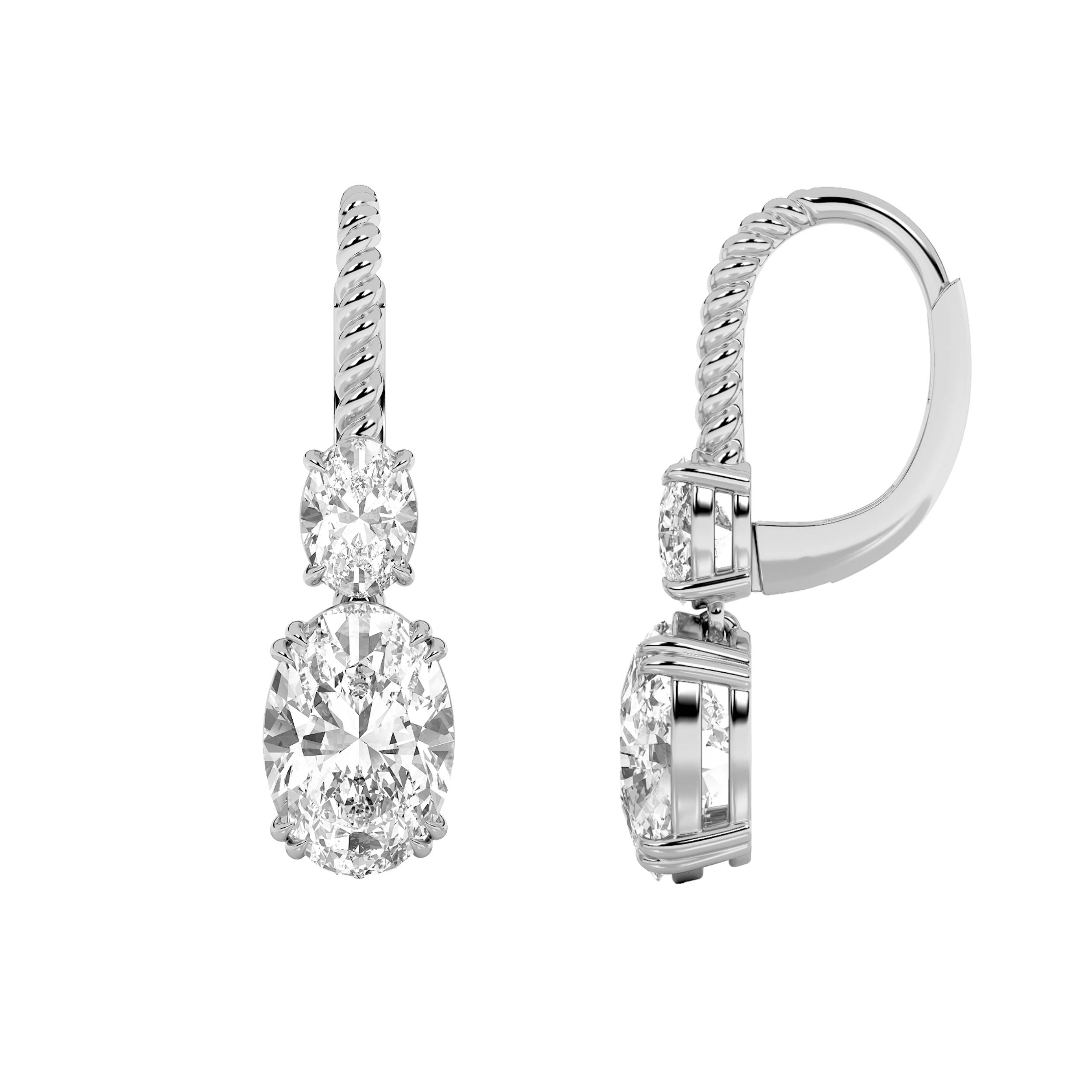 4Cttw Oval Shaped Lab Grown Diamond (F/VS) Dangle Earrings in 14K Gold