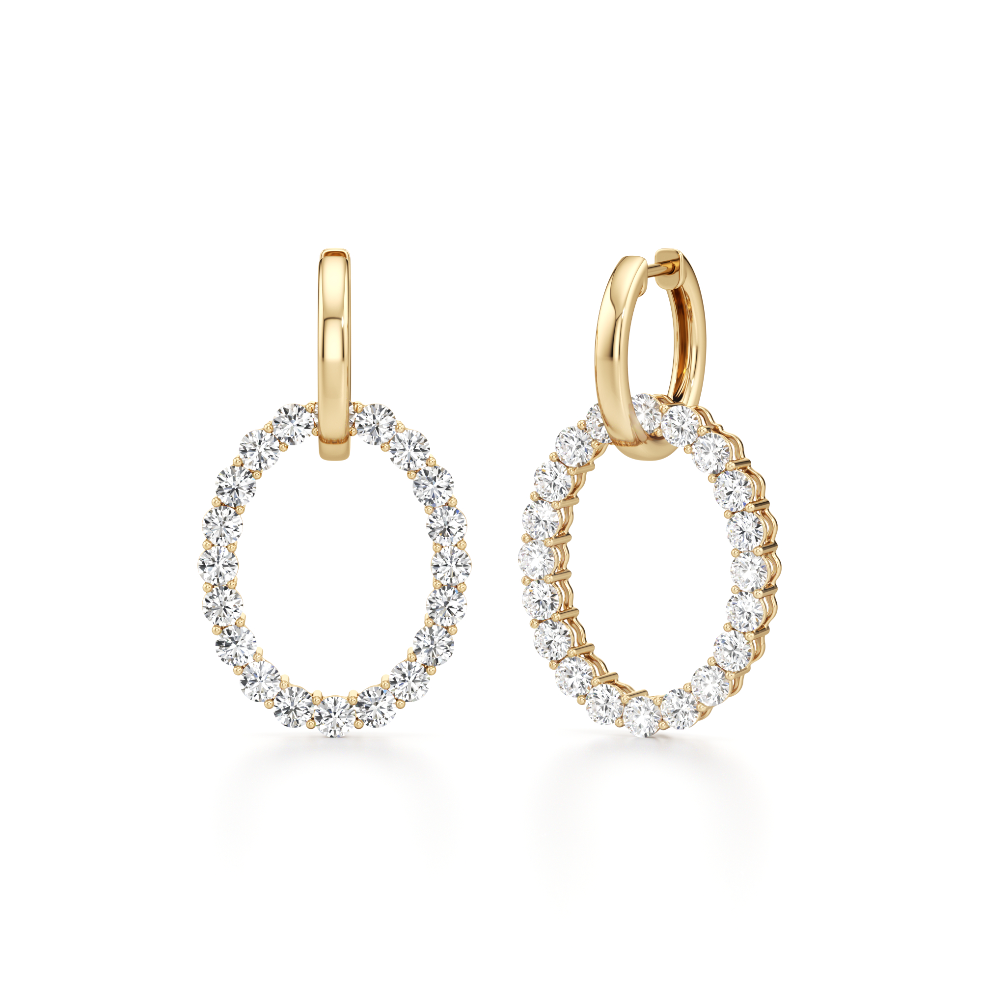4Cttw Round Shaped Lab Grown Diamond (F/VS) Dangle Pendant and Hoop Earrings in 14K Gold