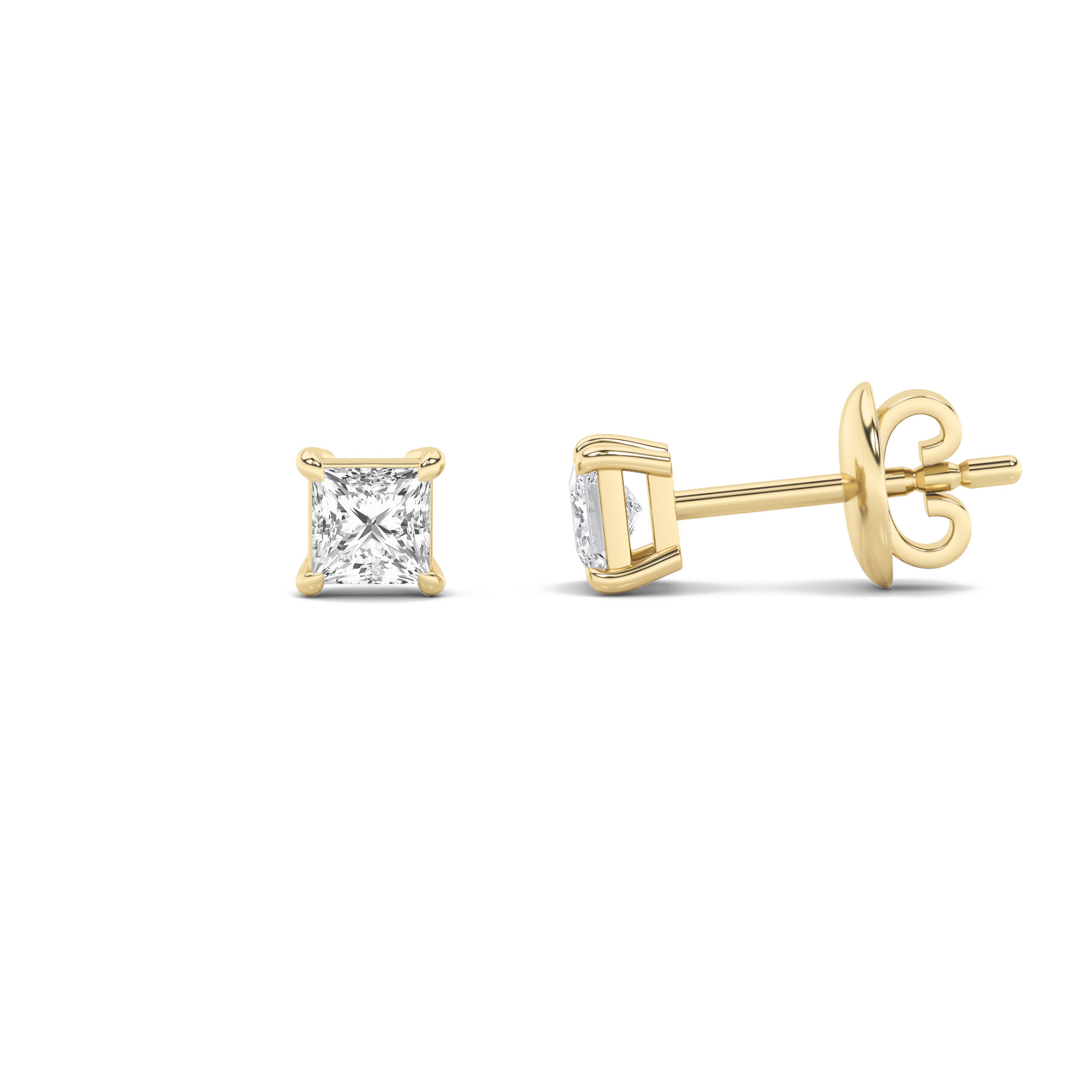 2Cttw Princess Shaped Lab Grown Diamond (F/VS) Stud Earrings in 14K Gold