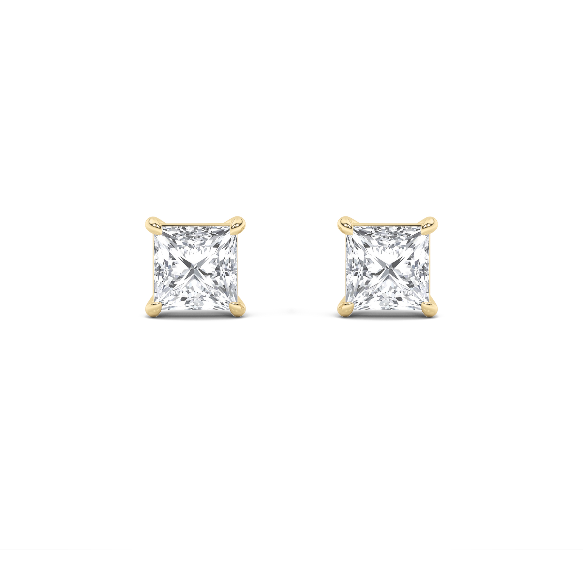 2Cttw Princess Shaped Lab Grown Diamond (F/VS) Stud Earrings in 14K Gold