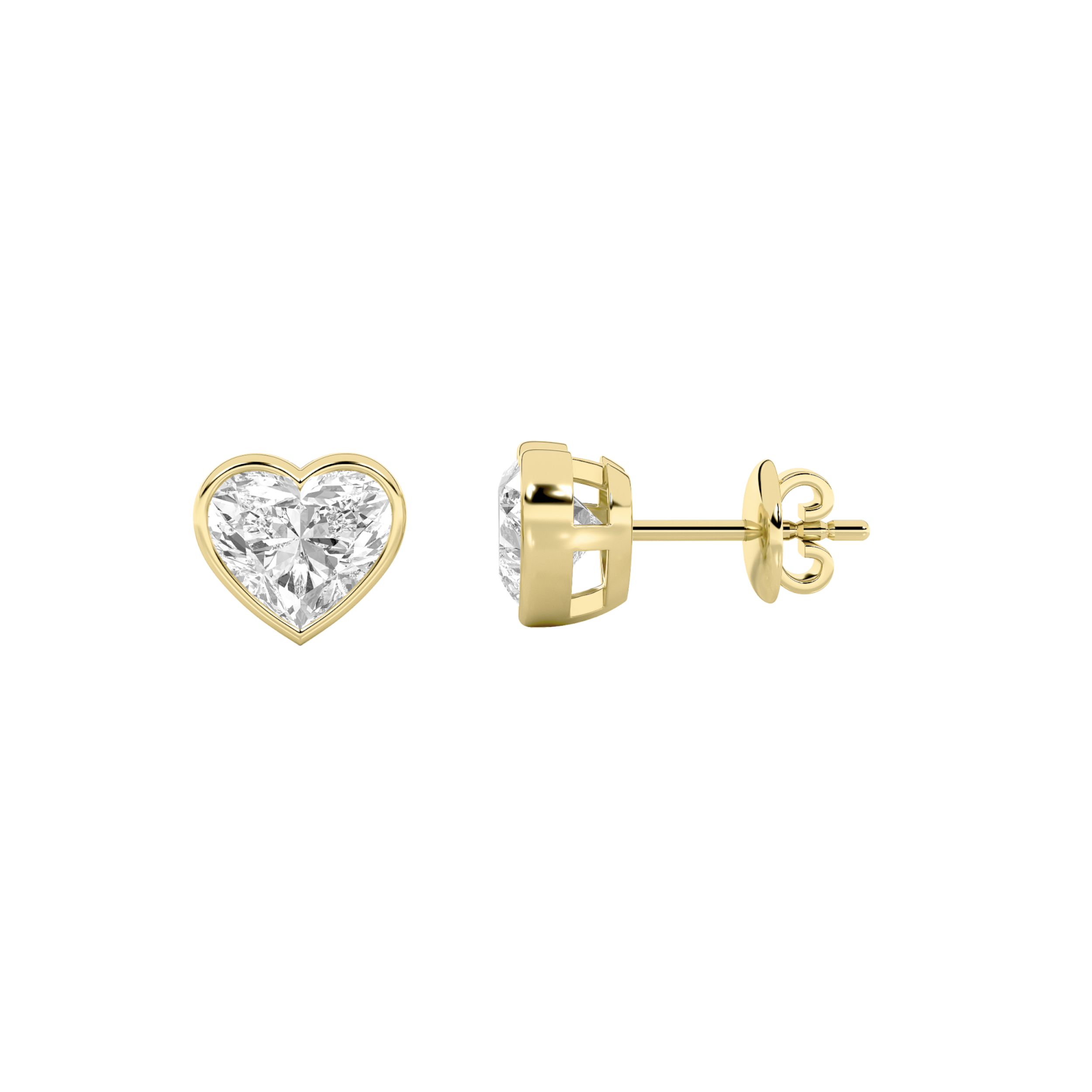 2Cttw Heart Shaped Lab Grown Diamond (F/VS) Bezel Set Stud Earrings in 14K Gold
